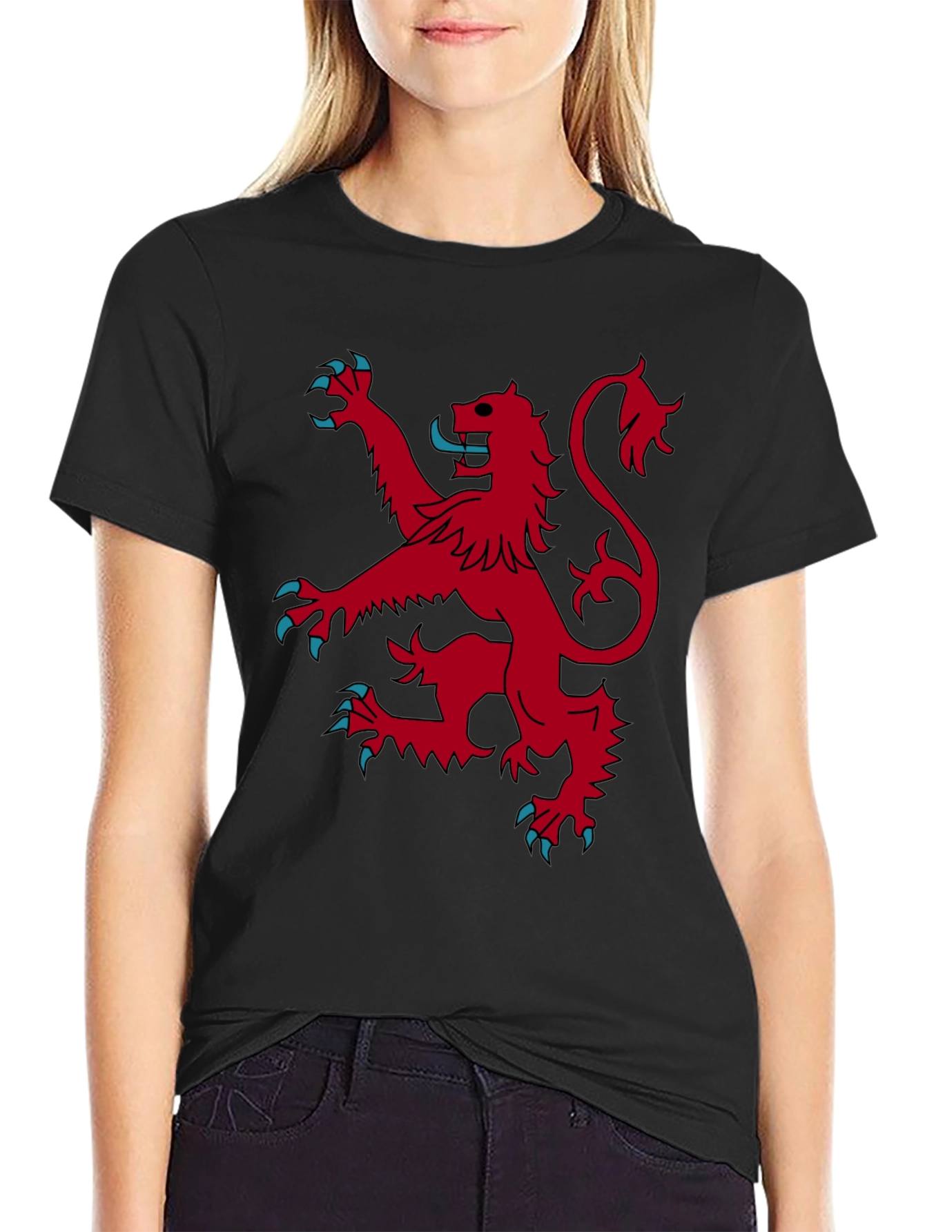 Black Red Lion Rampant Graphic Black T-Shirt view 2