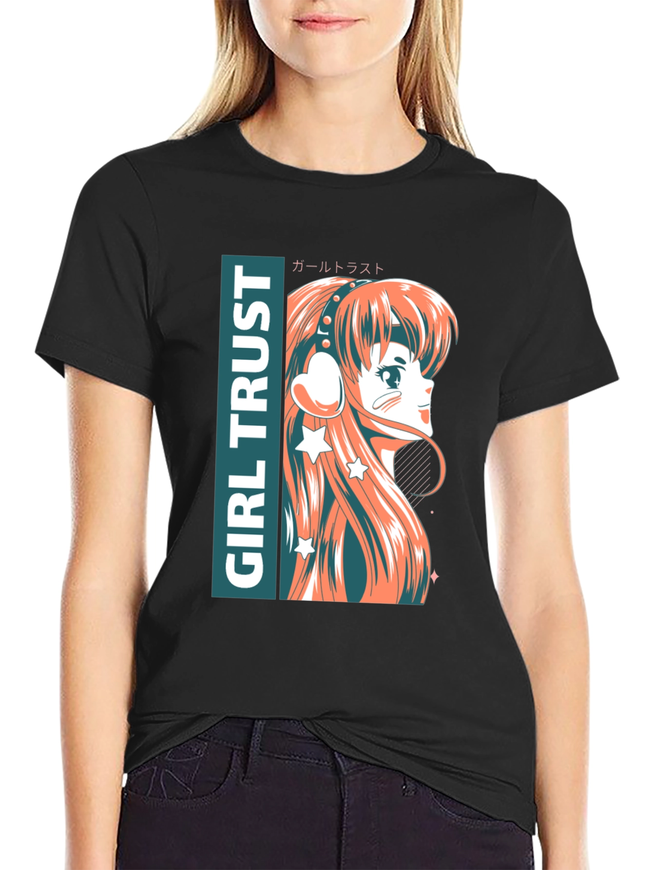 Black Anime Girl Trust Graphic Tee - Stylish Unisex T-Shirt view 2