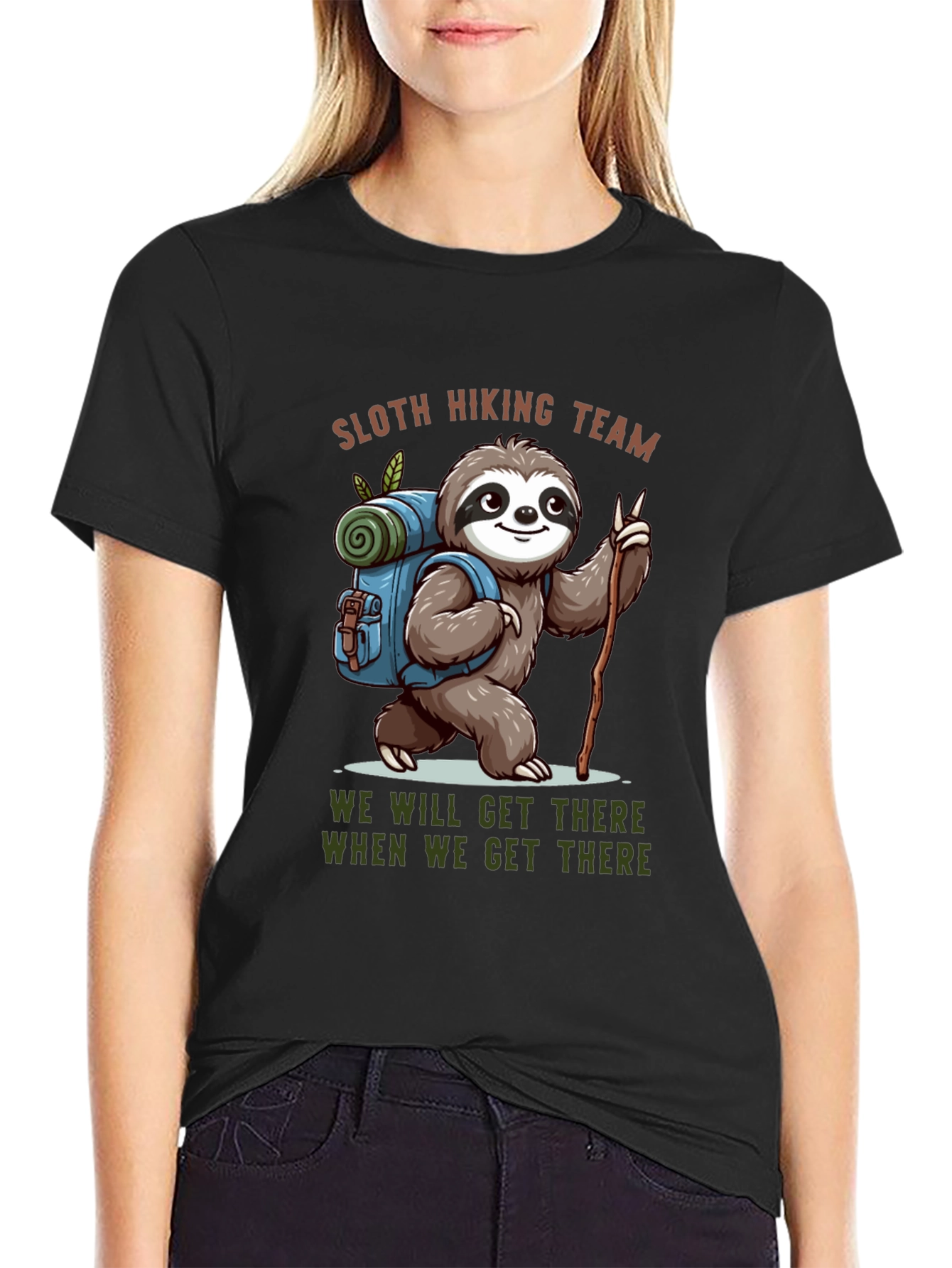 Black Sloth Hiking Team Black T-Shirt view 2