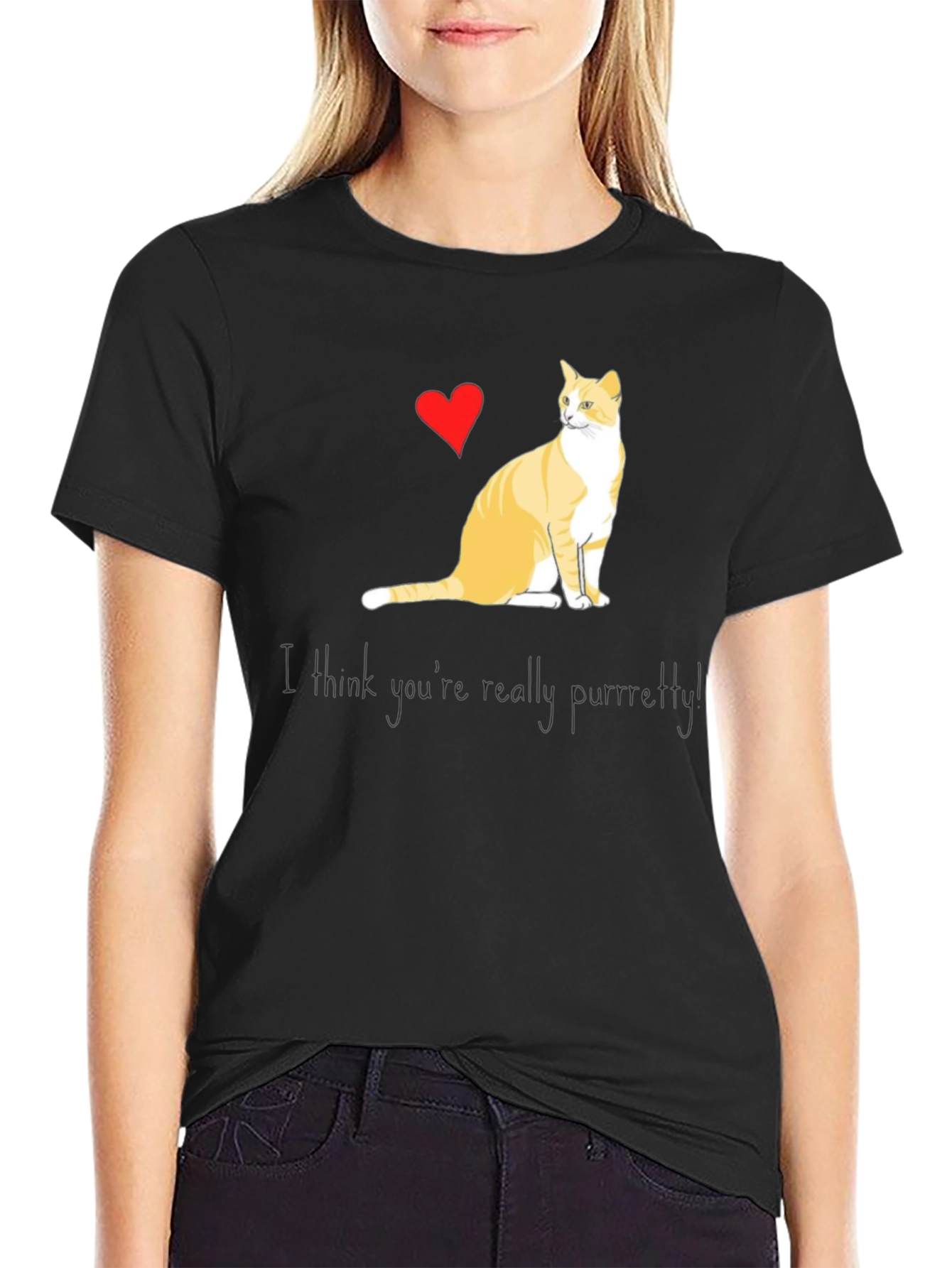 Black Purrfectly Pretty Cat Graphic T-Shirt view 2
