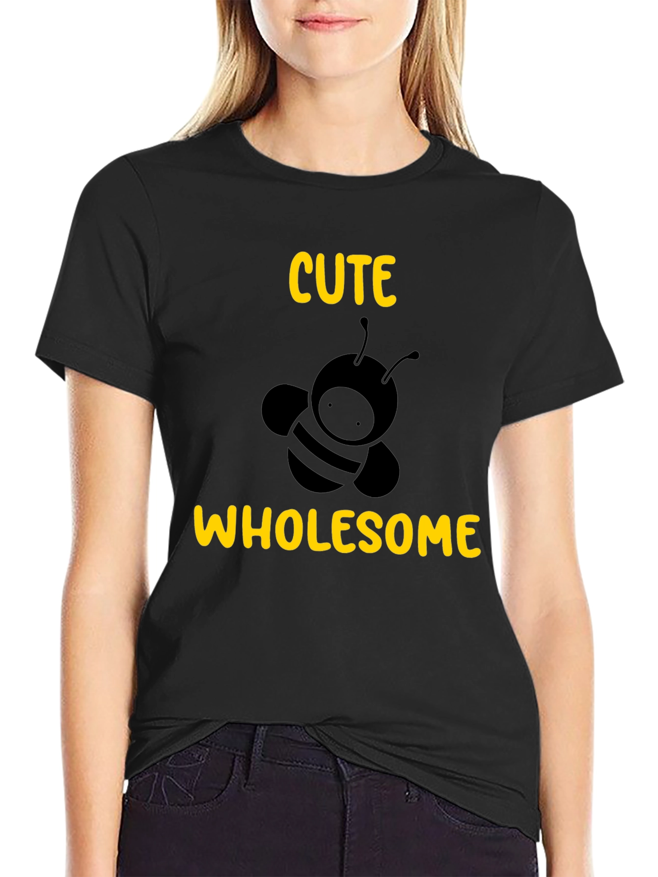 Black Cute Wholesome Bee Graphic Tee - Black T-Shirt view 2