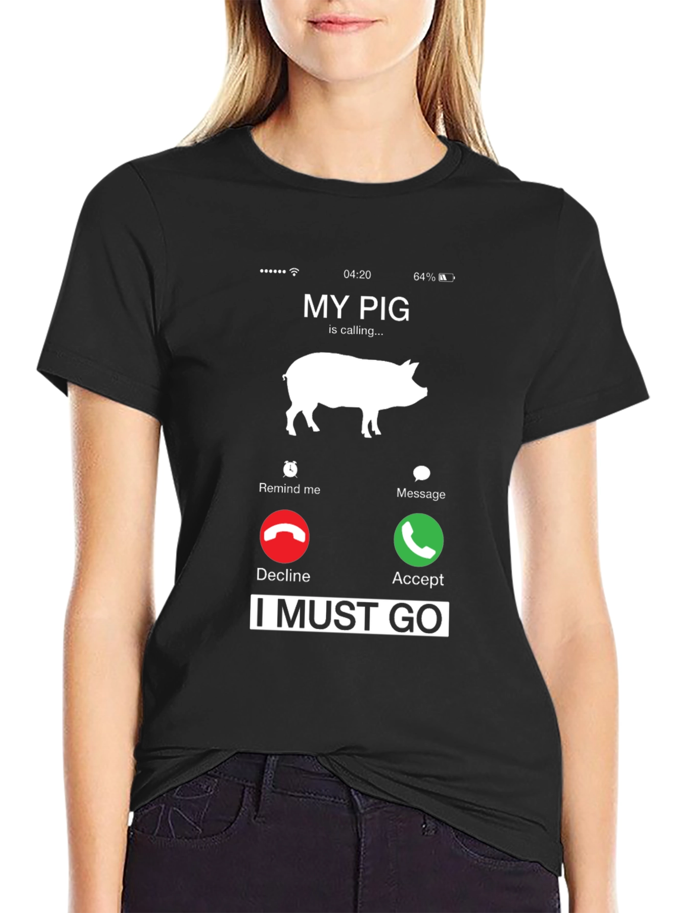 Black My Pig Is Calling T-Shirt Funny Animal Lover Tee view 2