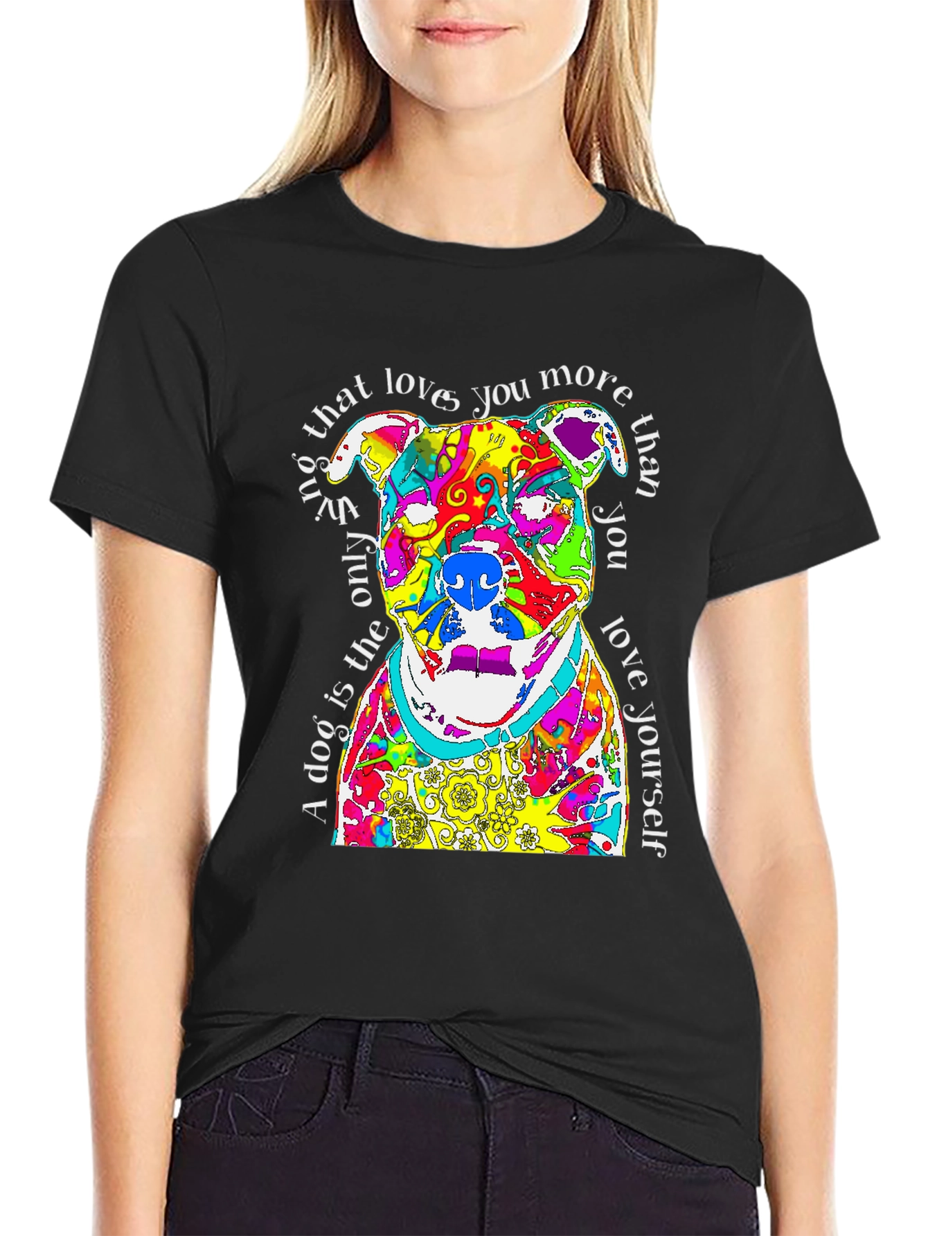 Black Colorful Dog Lover T-Shirt - Pitbull Design view 2