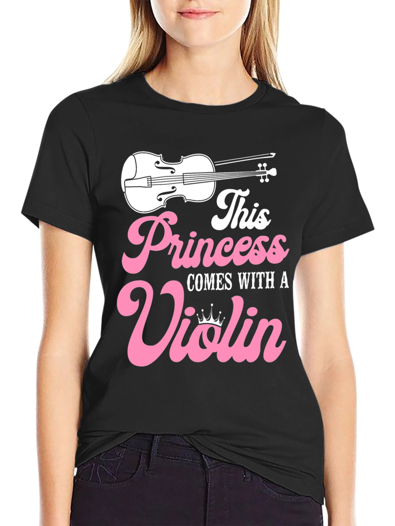 Black Princess Violin T-Shirt - Musician Girl Tee view 2
