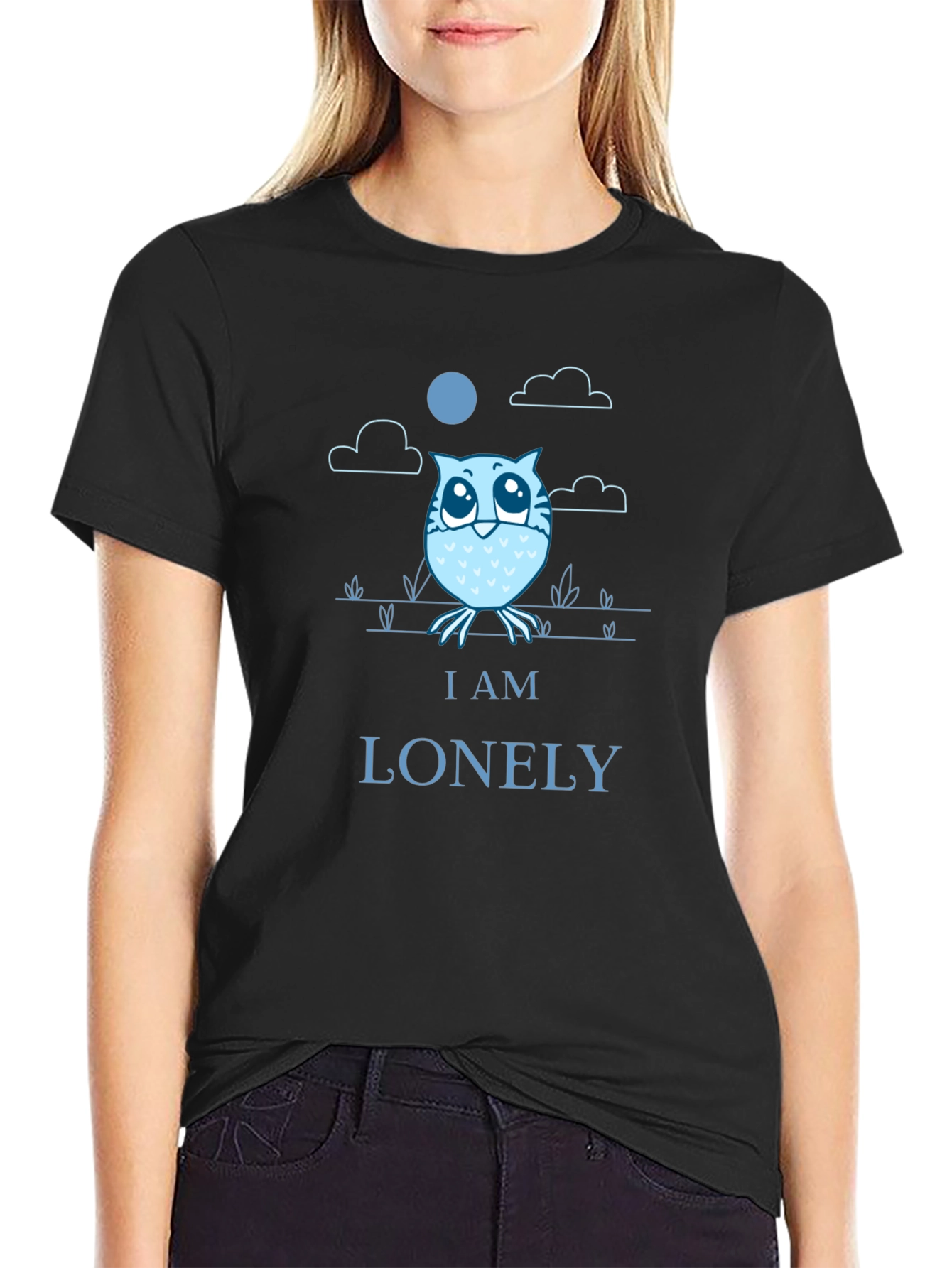 Black Lonely Owl Graphic T-Shirt - Comfort & Style view 2