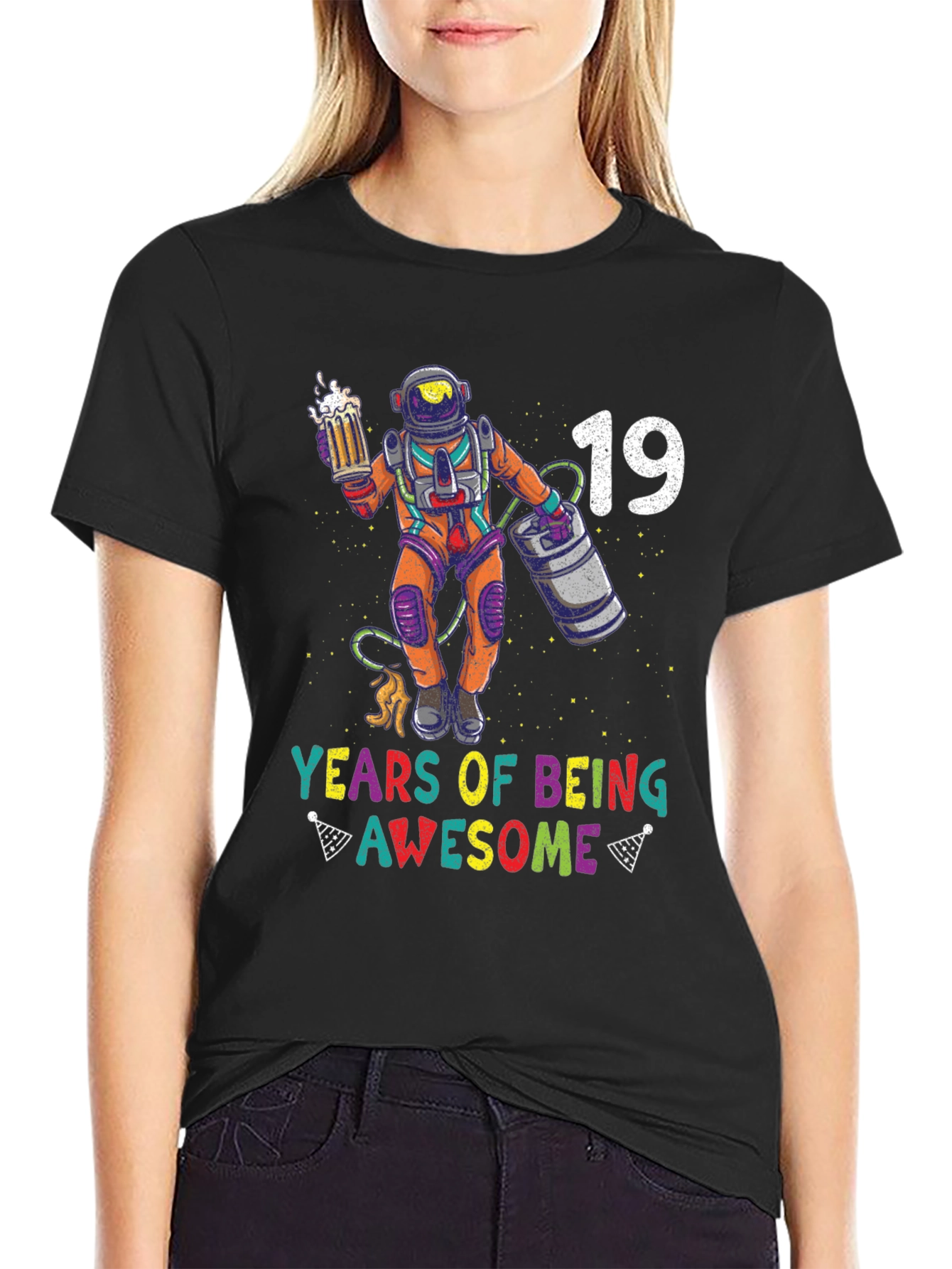 Black 19 Years of Being Awesome Graphic T-Shirt view 2