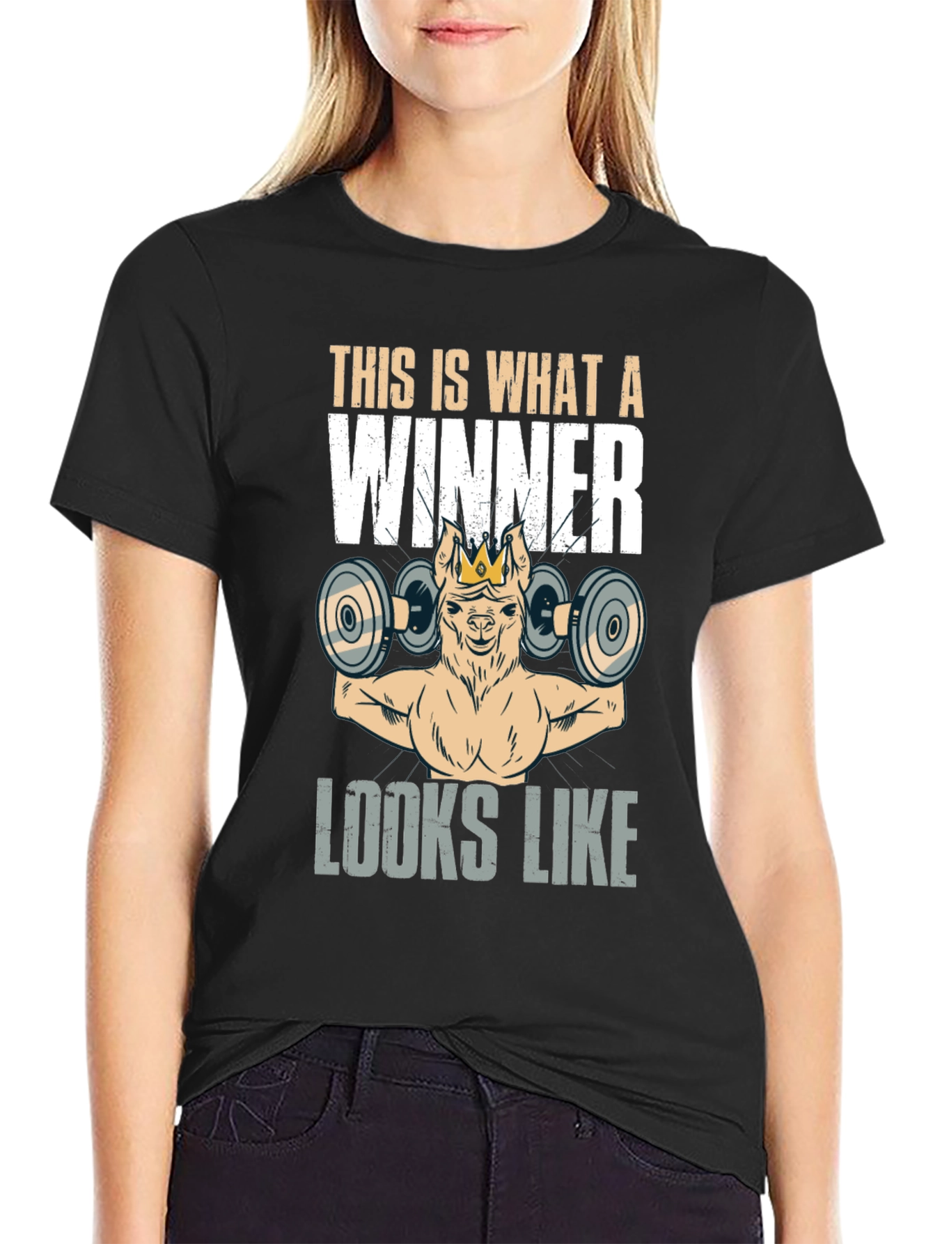 Black Winner Llama Gym Black T-Shirt view 2