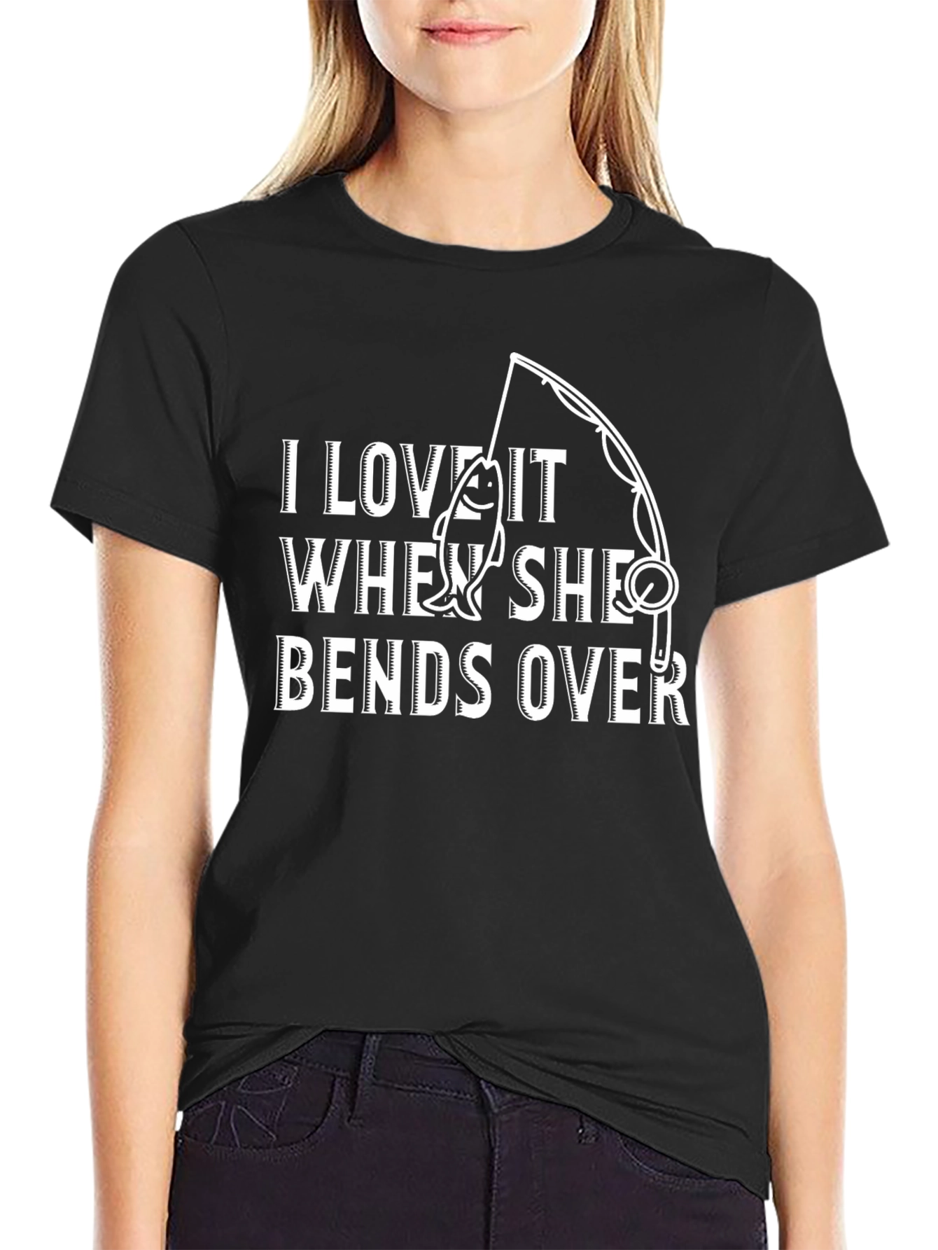 Black Funny Fishing T-Shirt - I Love It When She Bends Over view 2