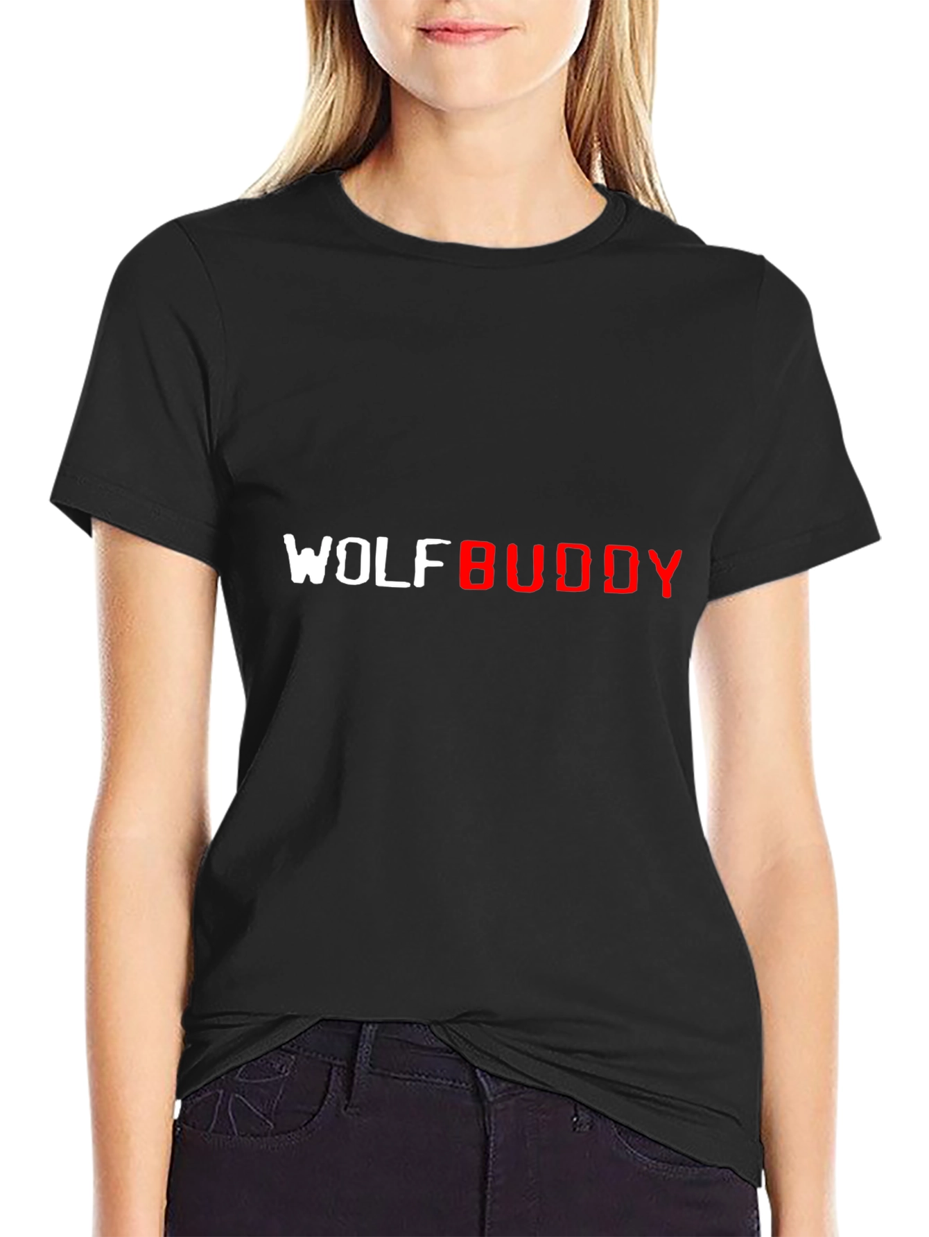 Black Wolf Buddy Graphic Tee - Black Casual T-Shirt view 2
