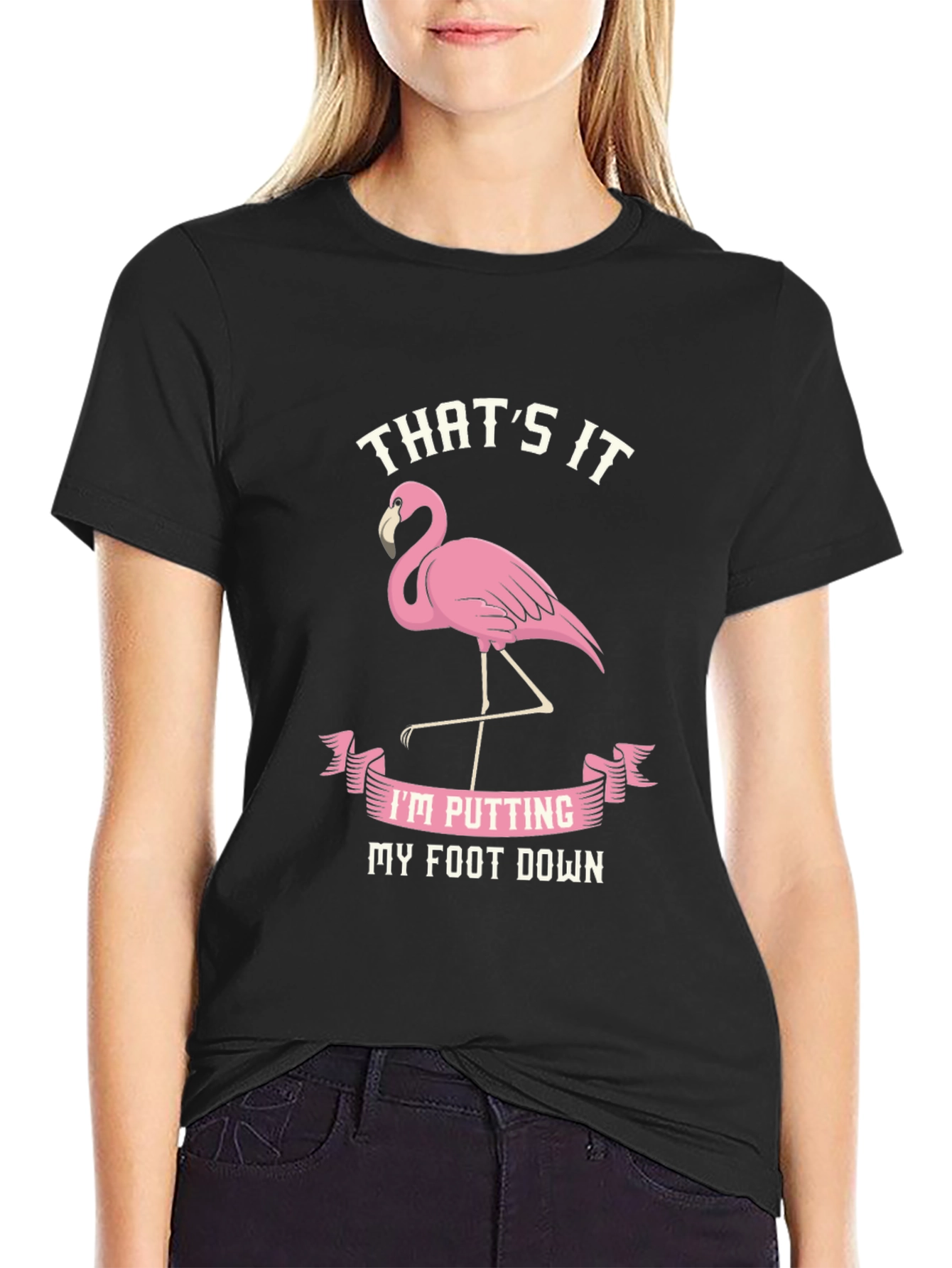 Black Funny Flamingo T-Shirt - That's It, My Foot Down view 2