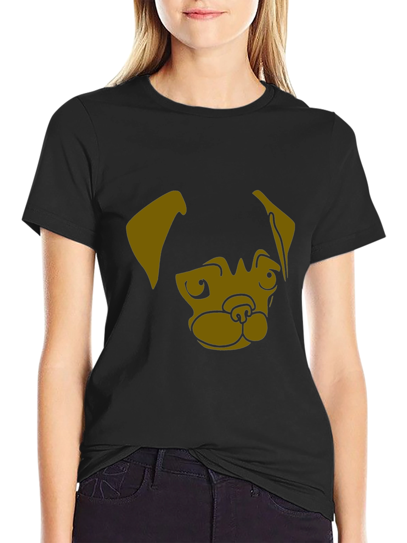 Black Men's Black T-Shirt with Pug Dog Graphic Print view 2