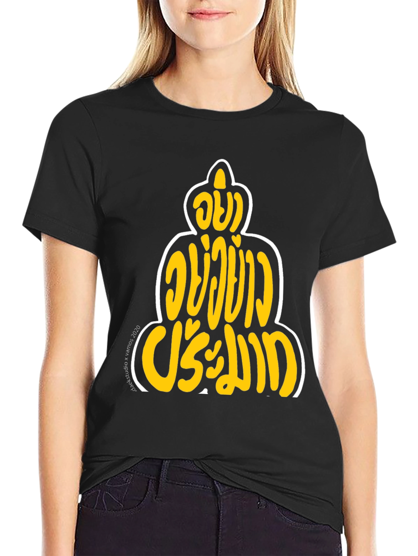 Black Black T-Shirt with Thai Buddha Graphic Print view 2