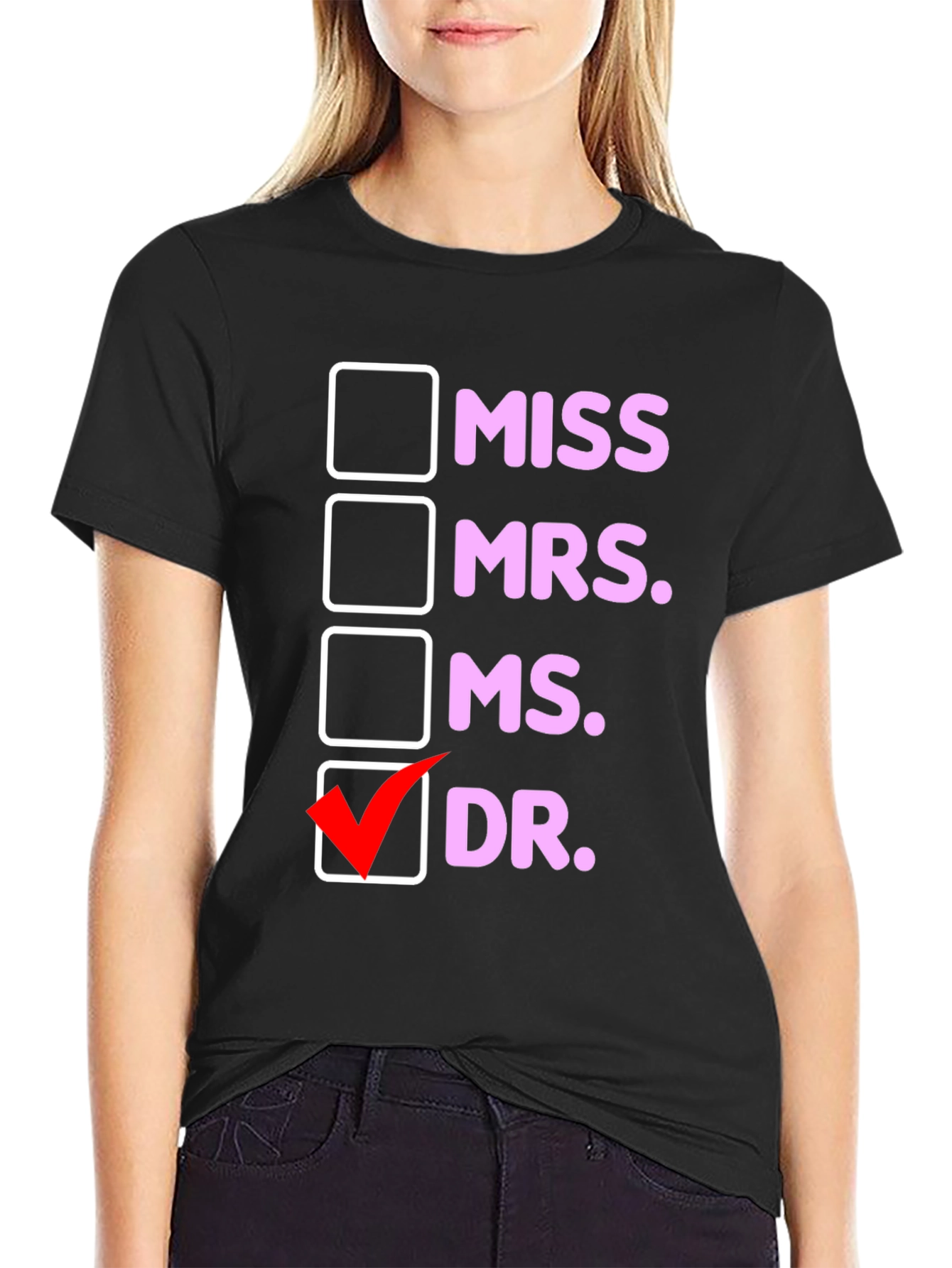 Black Funny Doctor Women's T-Shirt - Title Choice view 2