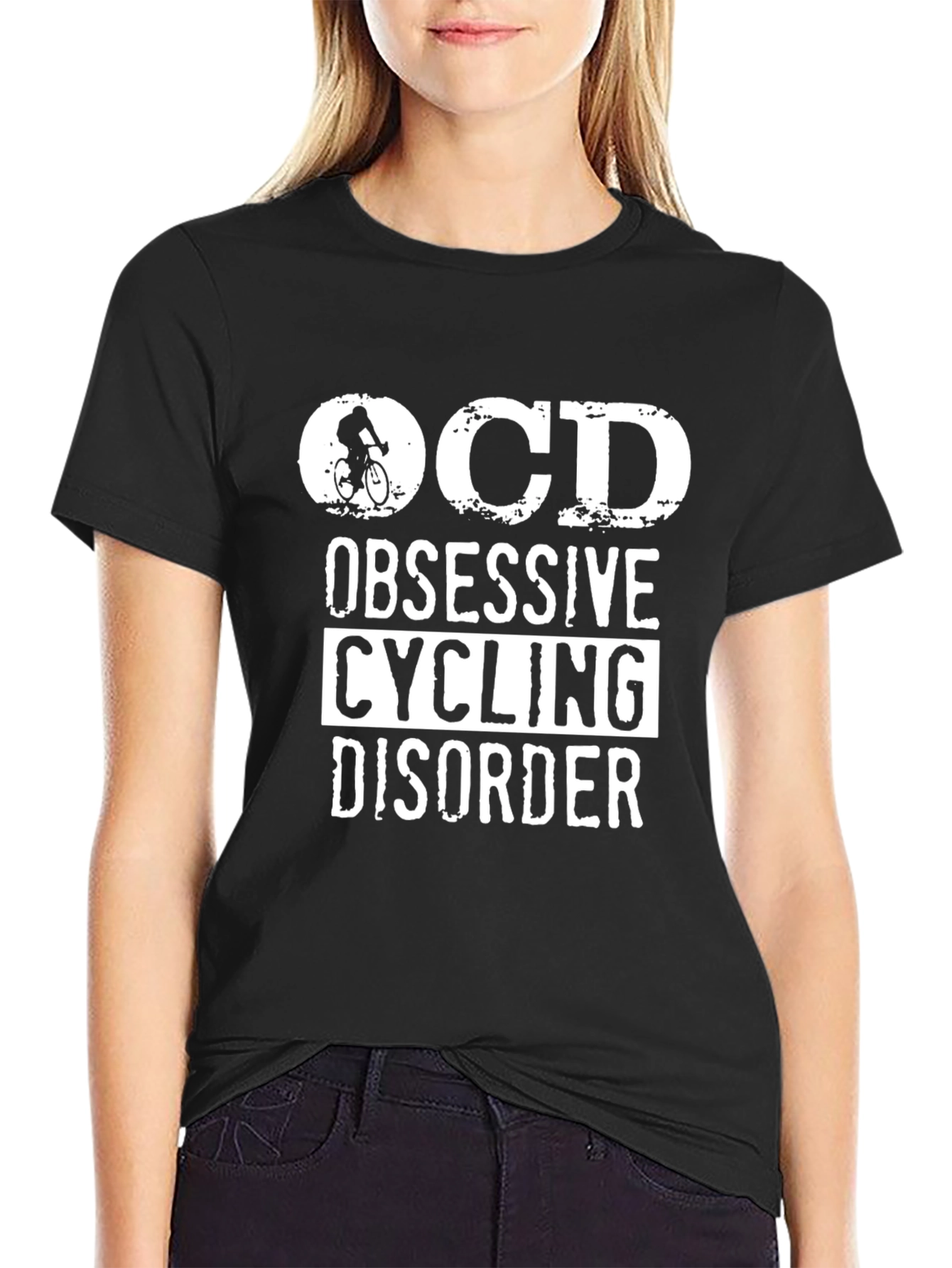 Black OCD Obsessive Cycling Disorder Funny T-Shirt view 2