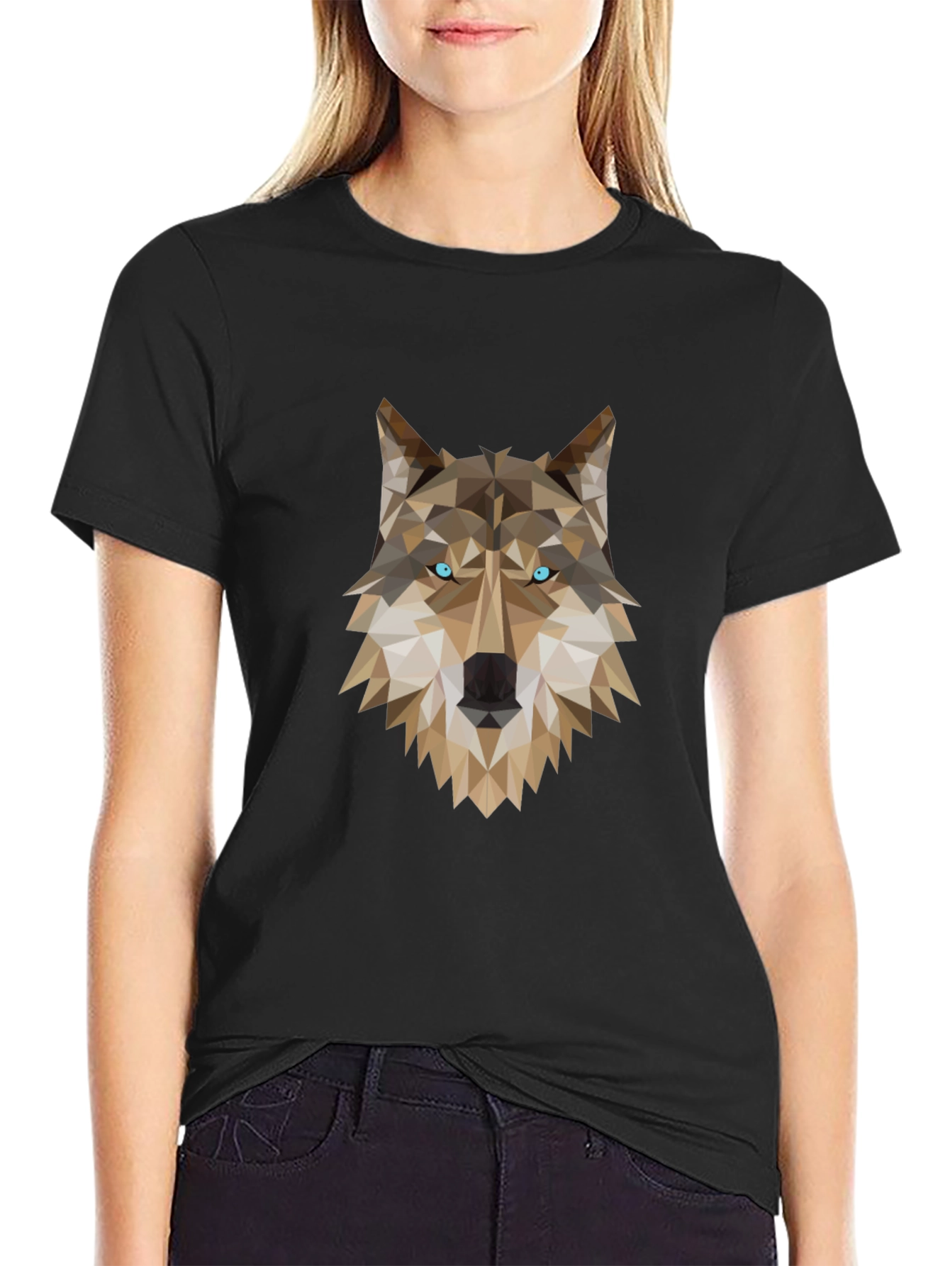 Black Geometric Wolf Graphic Tee - Black view 2