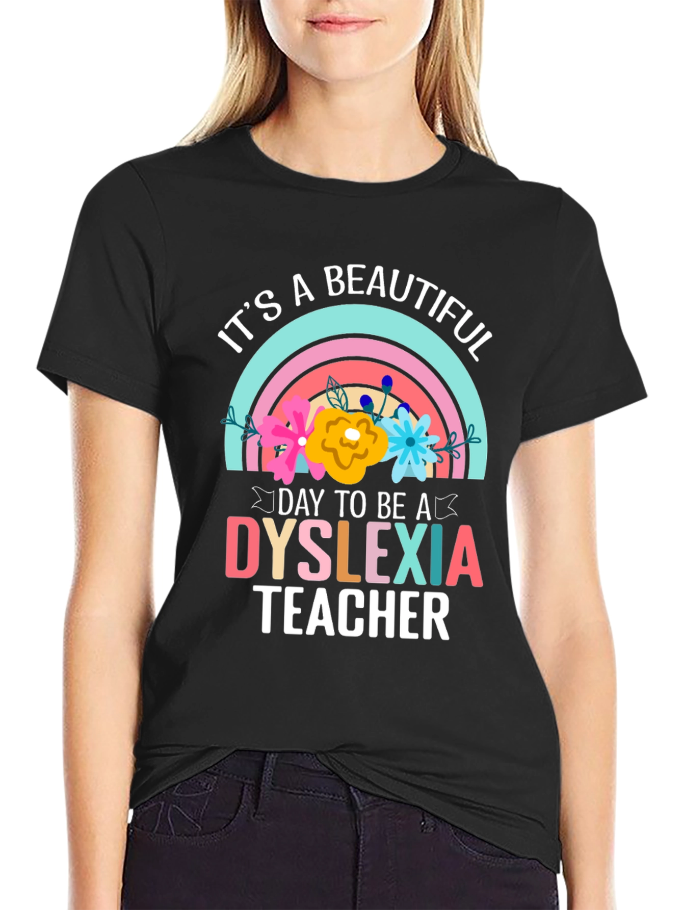 Black Dyslexia Teacher T-Shirt: It's a Beautiful Day view 2