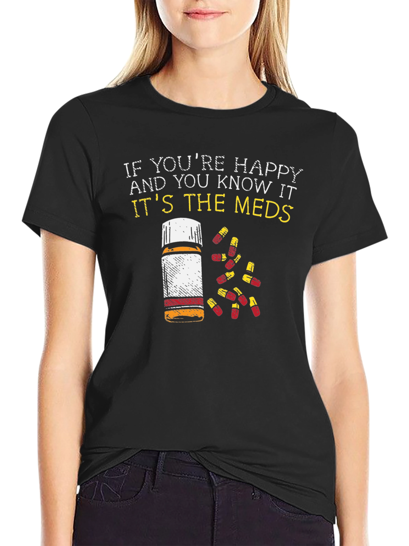 Black Happy Meds T-Shirt - Funny Graphic Tee view 2