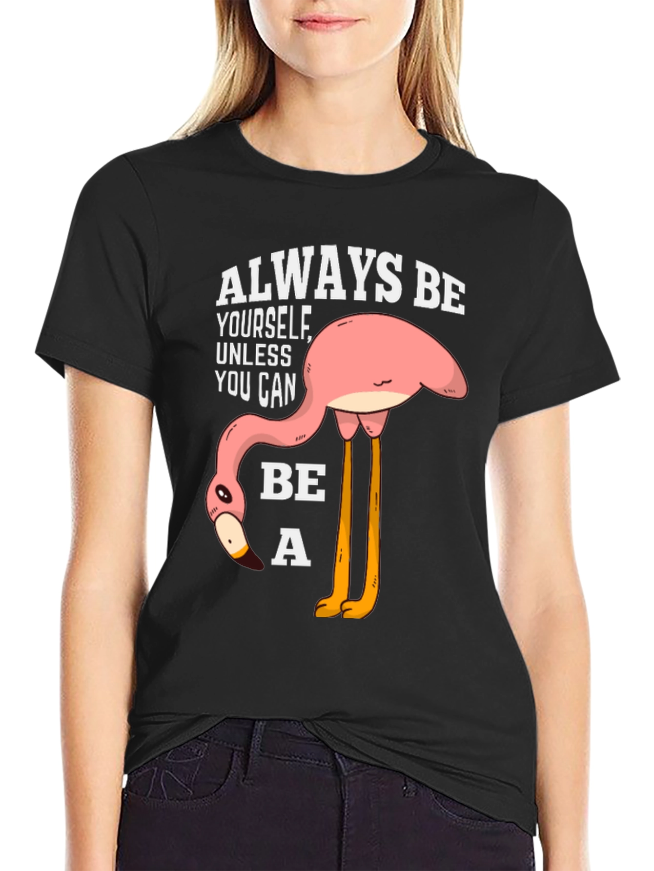 Black Funny Flamingo T-Shirt: Always Be Yourself view 2