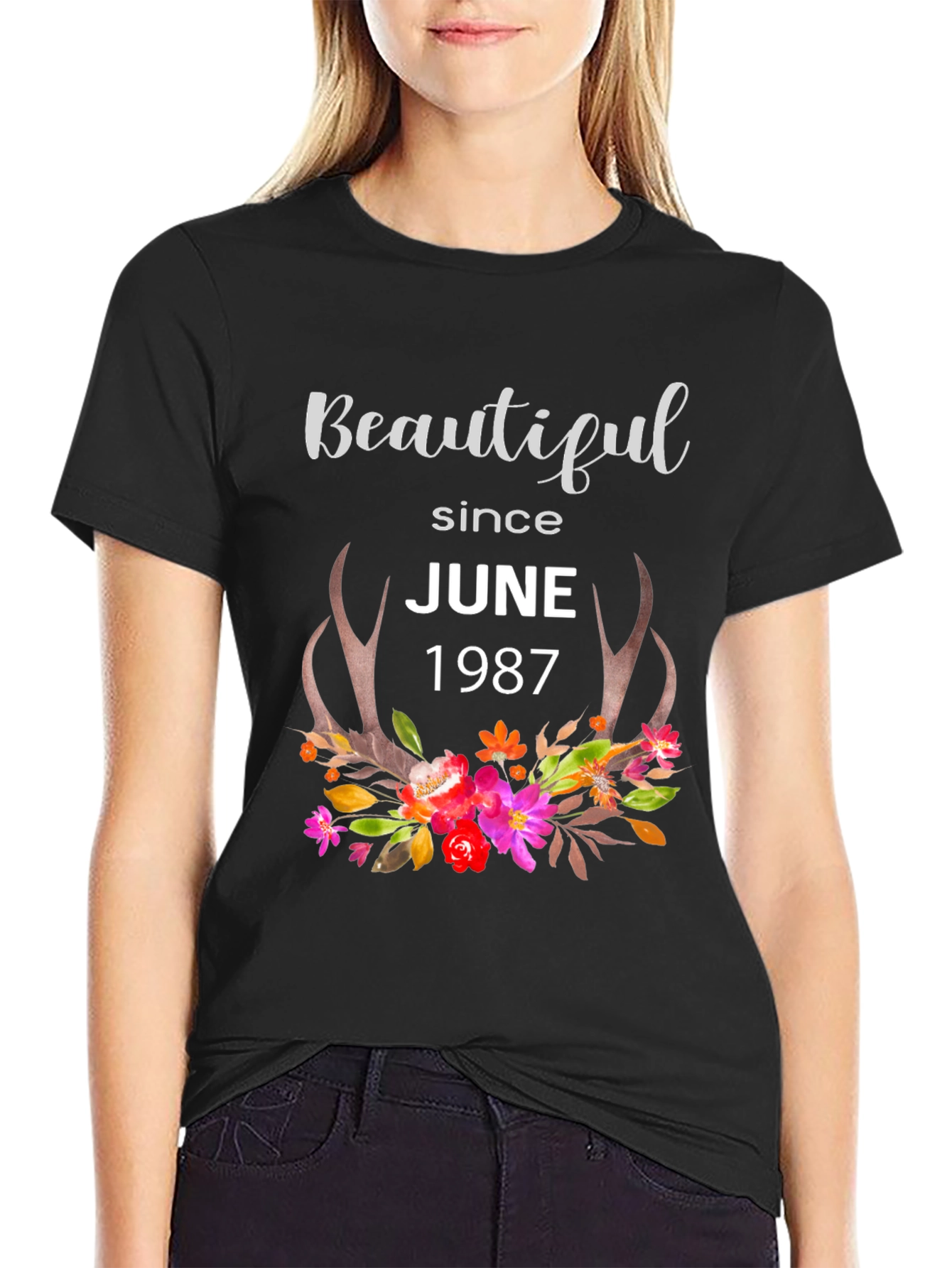 Black Beautiful Since June 1987 Floral T-Shirt view 2