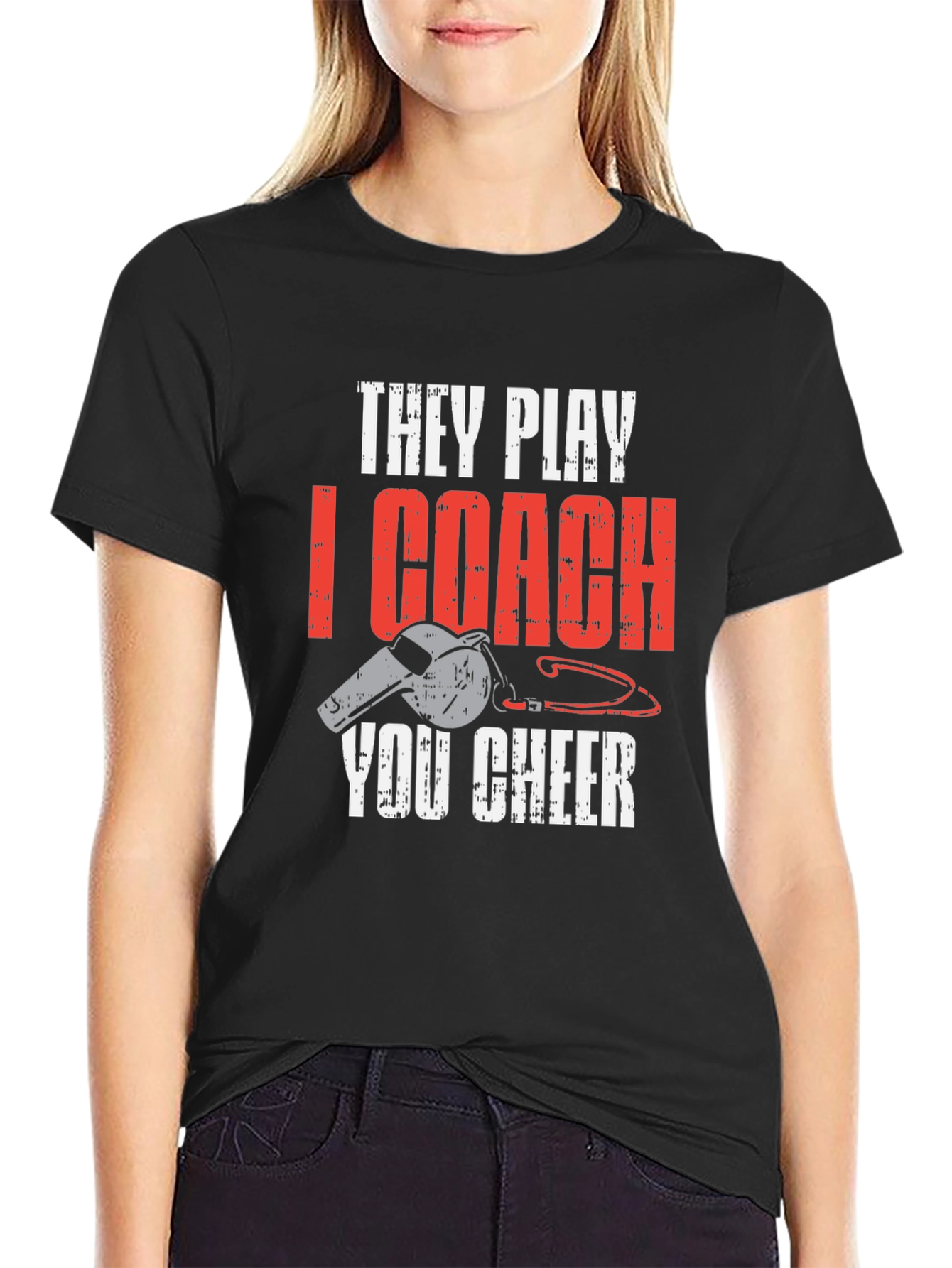 Black They Play I Coach You Cheer T-Shirt view 2