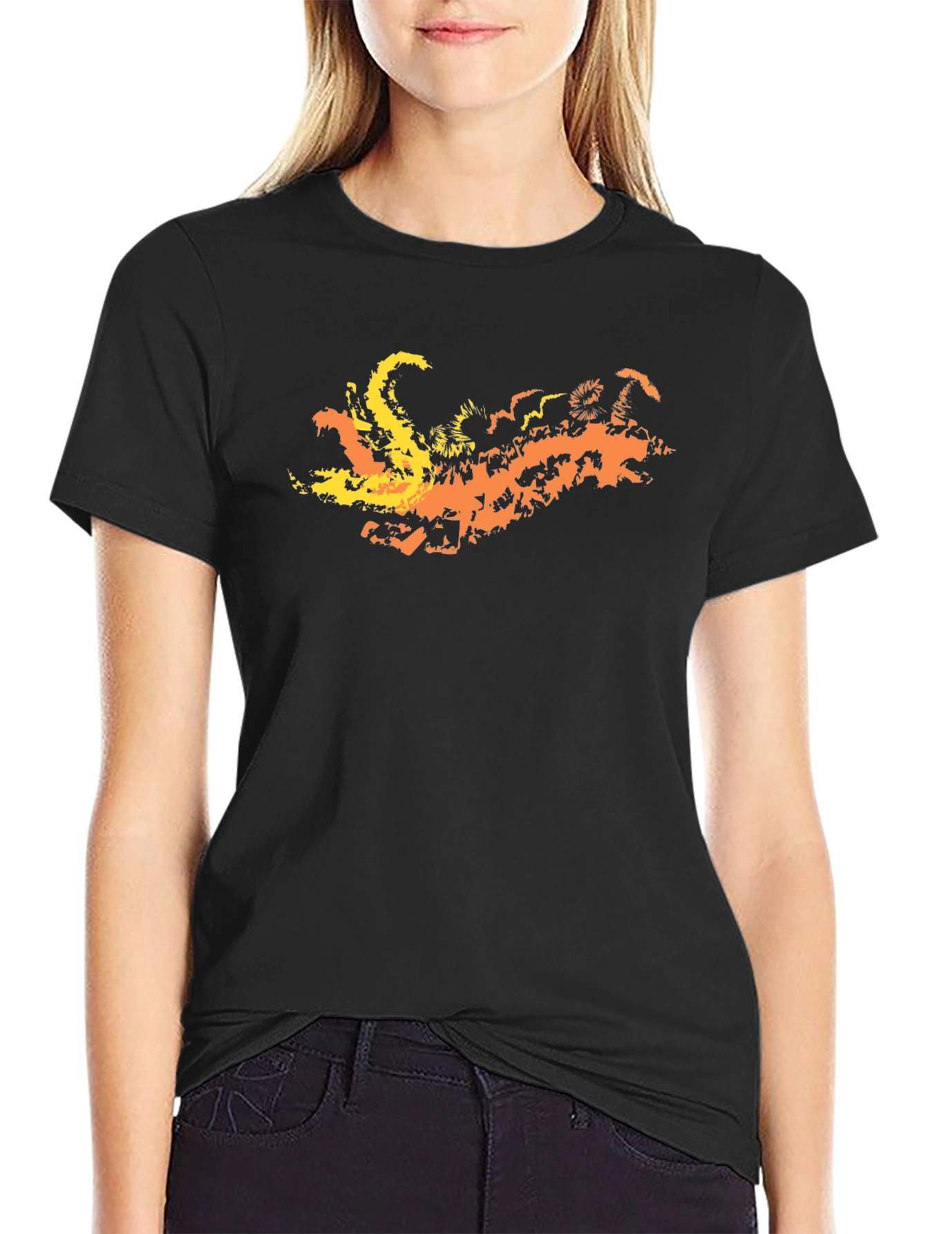 Fiery Dragon Graphic Tee - Black Cotton Blend T-Shirt - 2
