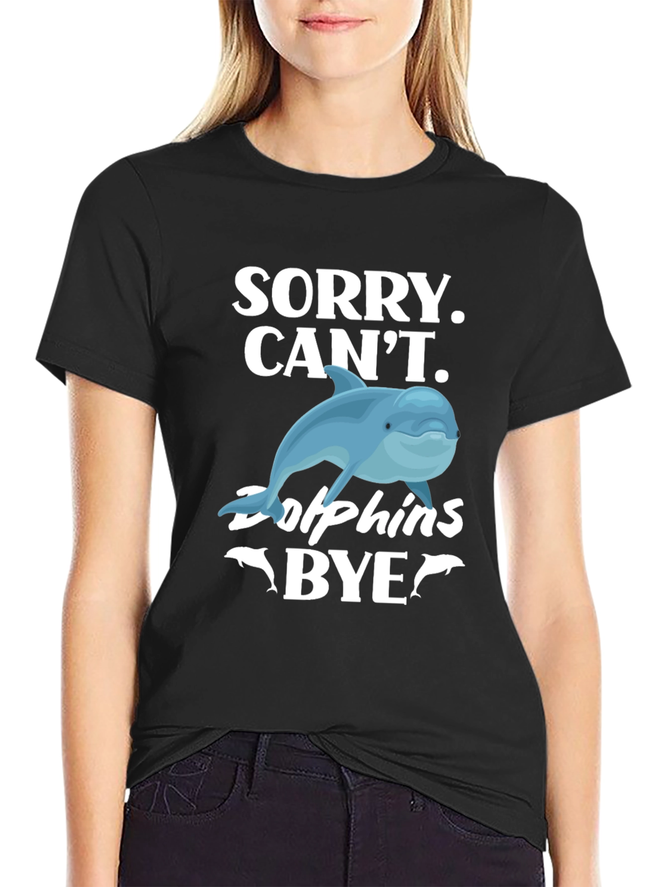 Black Sorry, Can't, Dolphins Bye Graphic T-Shirt view 2