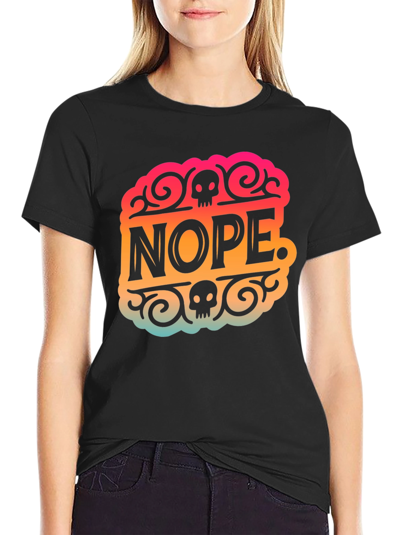 Black Nope Skull Graphic T-Shirt view 2