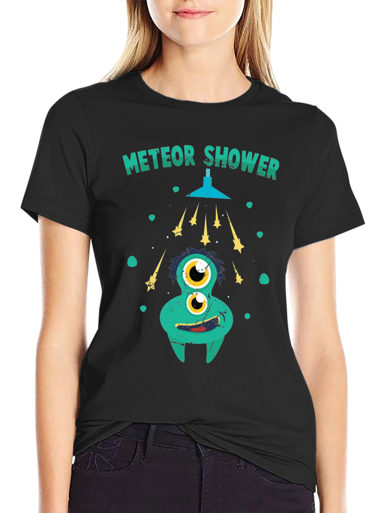 Black Meteor Shower Funny Graphic Tee view 2
