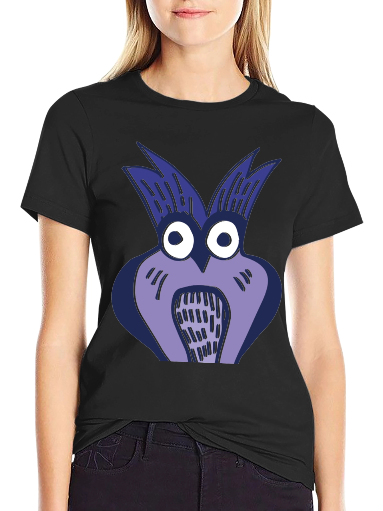 Black Whimsical Owl Graphic Tee - Unique Cartoon Design view 2