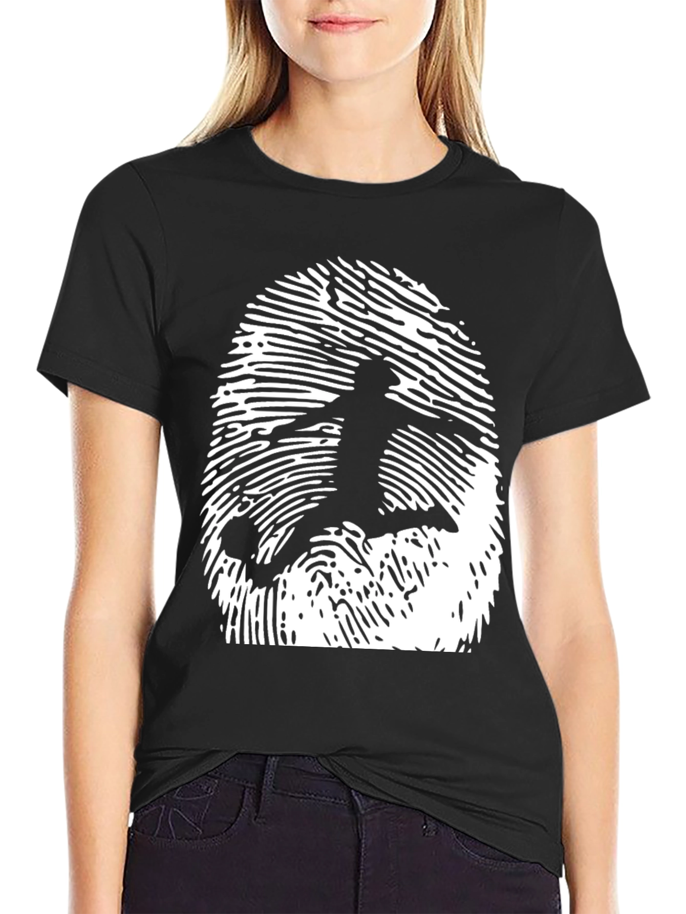 Black Soccer Fingerprint Graphic Tee - Black Cotton T-Shirt view 2