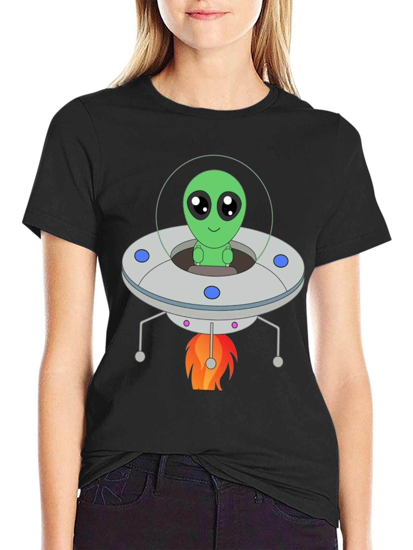 Black Alien UFO T-Shirt - Black Graphic Tee view 2