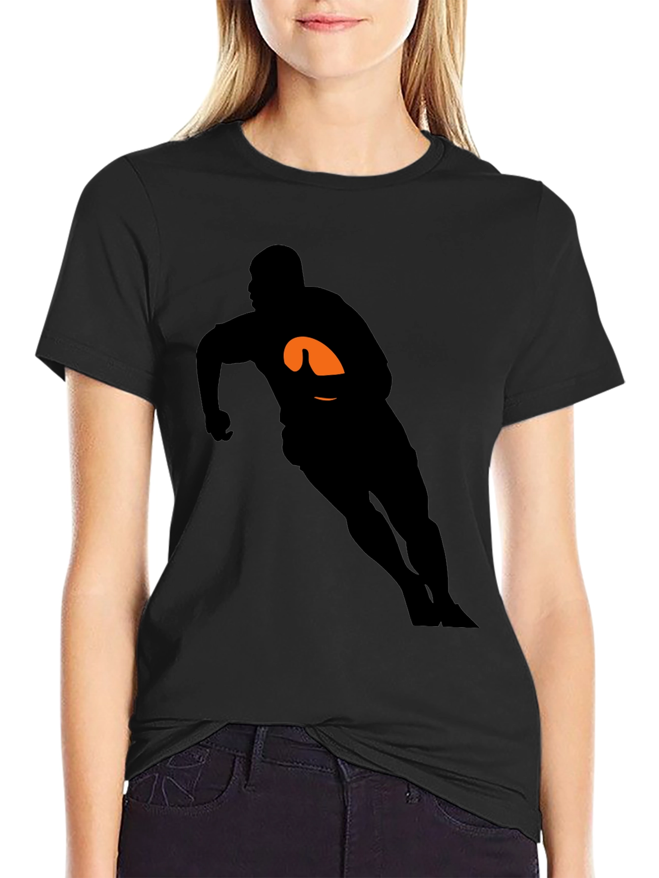 Black Rugby Player Graphic Tee - Black Cotton T-Shirt view 2