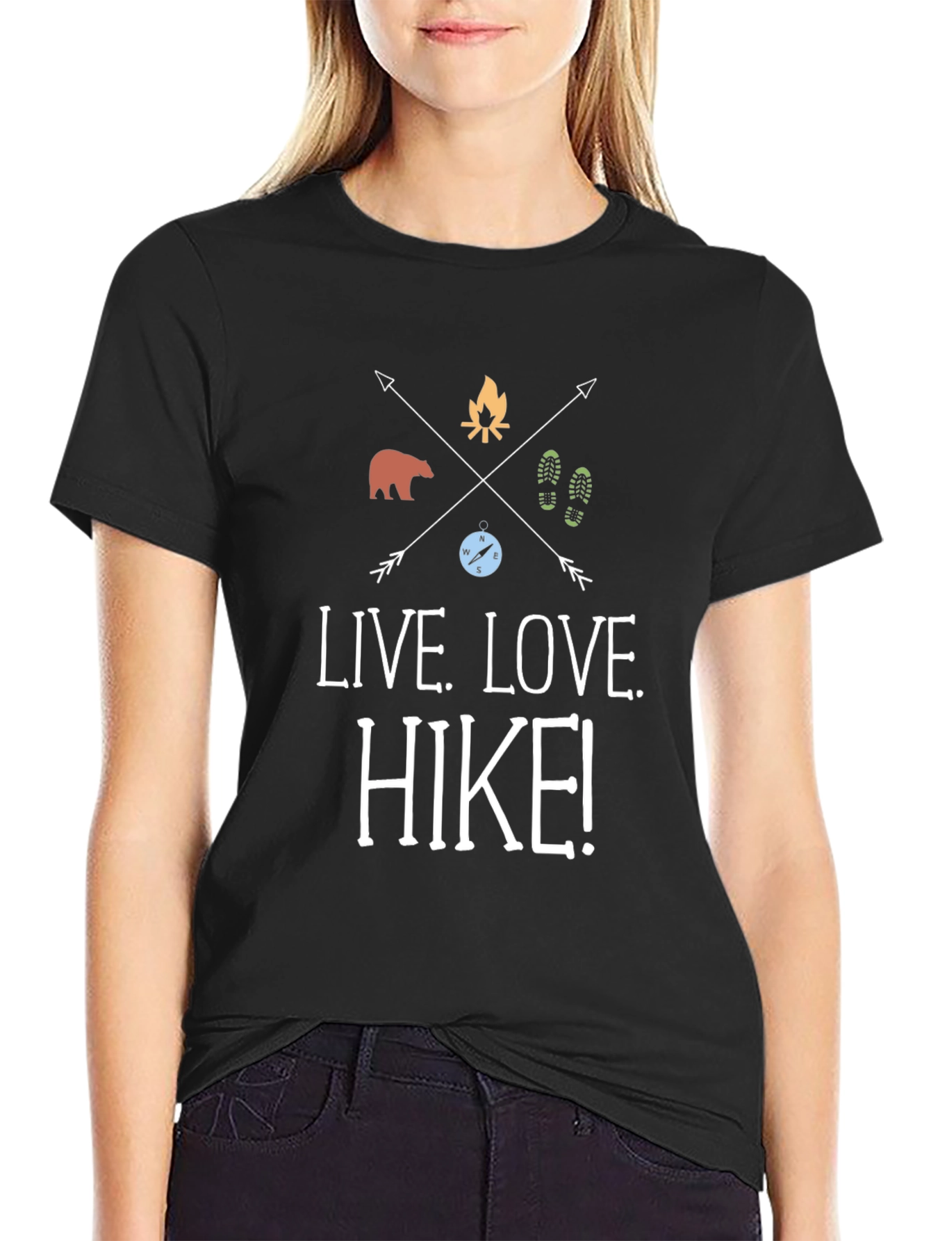 Black Live Love Hike! Graphic Tee - Adventure T-Shirt view 2
