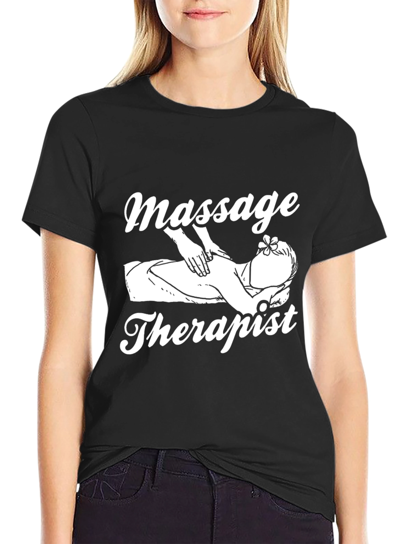 Black Massage Therapist Graphic T-Shirt, Black Cotton Tee view 2