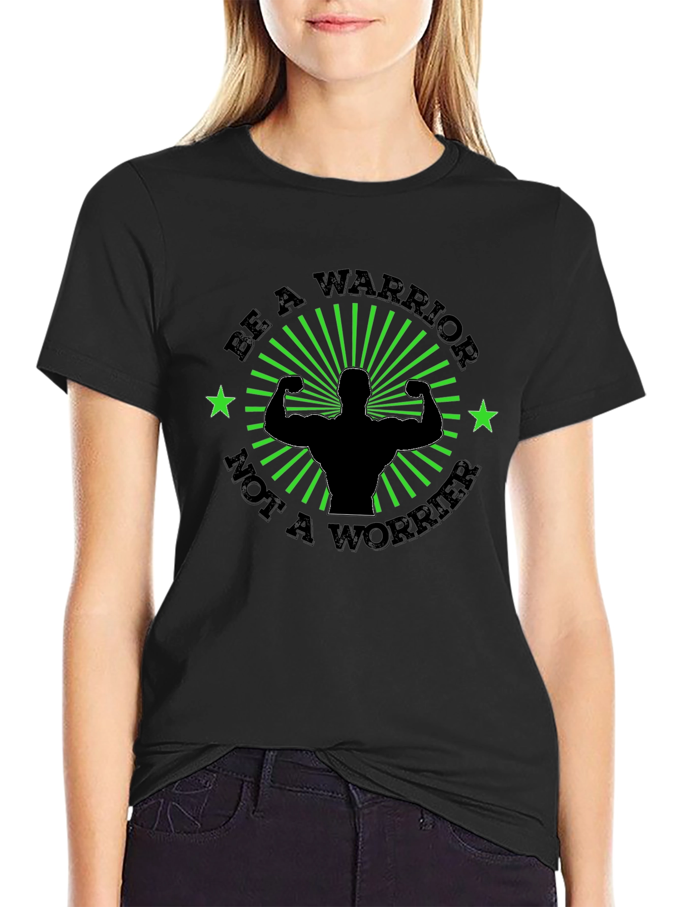 Black Be A Warrior Motivational Graphic Tee view 2