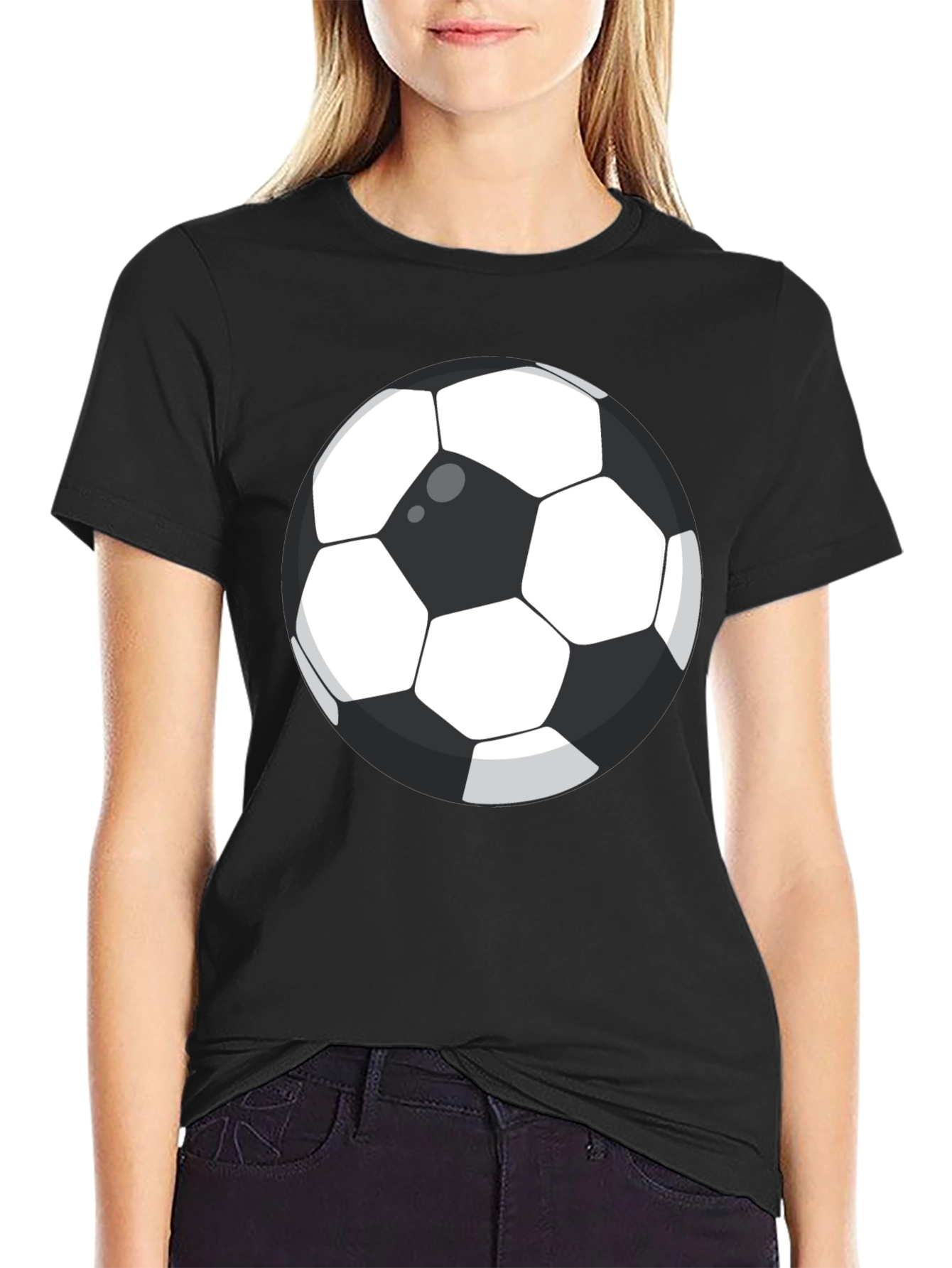 Black Soccer Ball Graphic T-Shirt - Casual Cotton Tee view 2