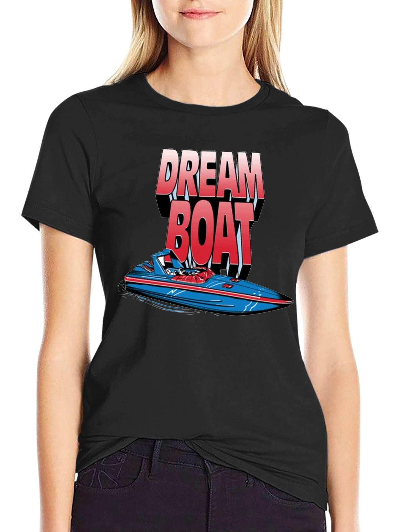 Black Dream Boat Graphic T-Shirt - Black Cotton Tee view 2