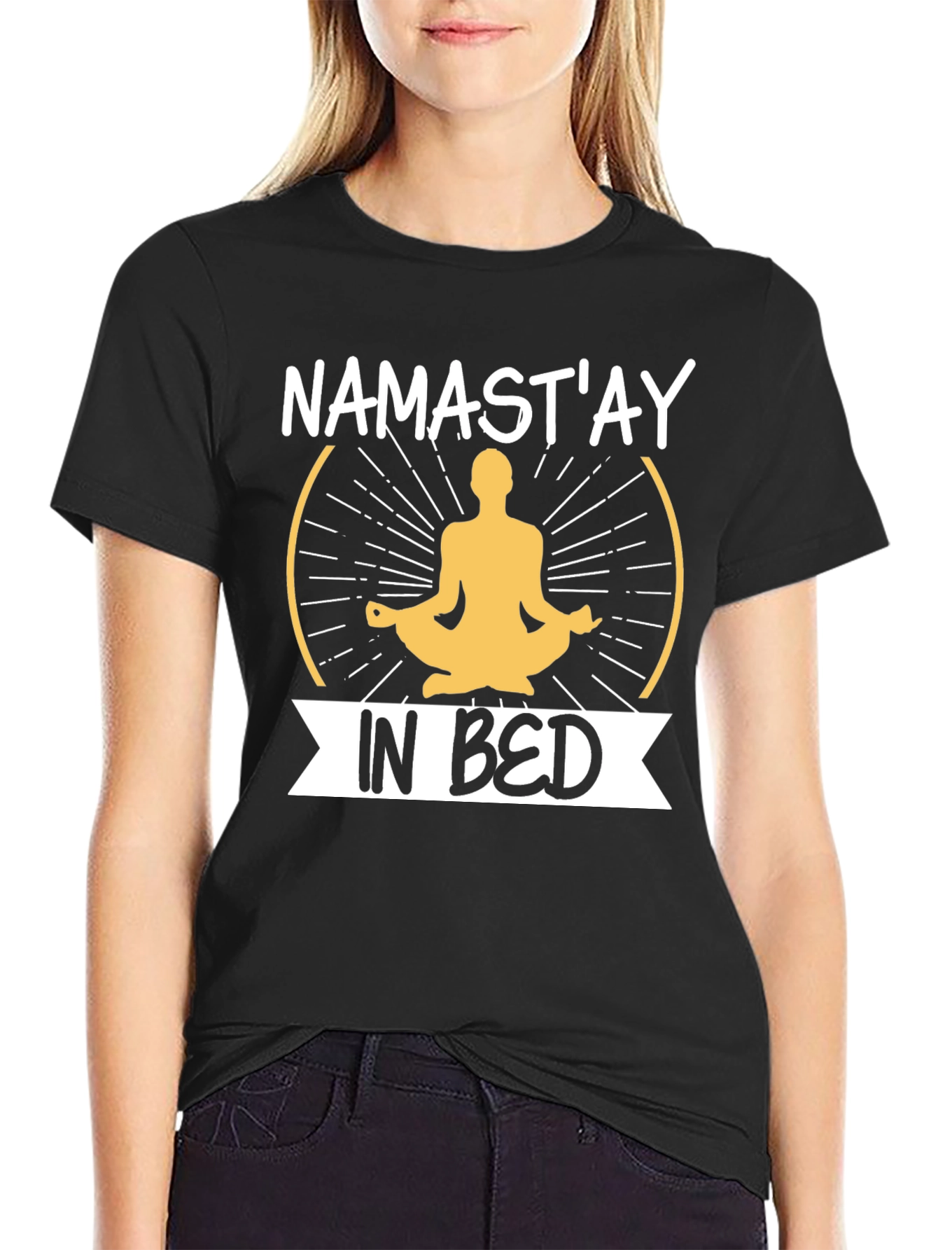 Black Namast'ay In Bed Men's Black T-Shirt view 2