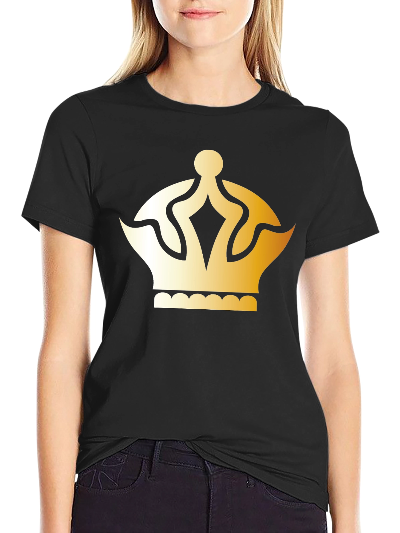 Black Gold Crown Graphic T-Shirt - Classic Style view 2