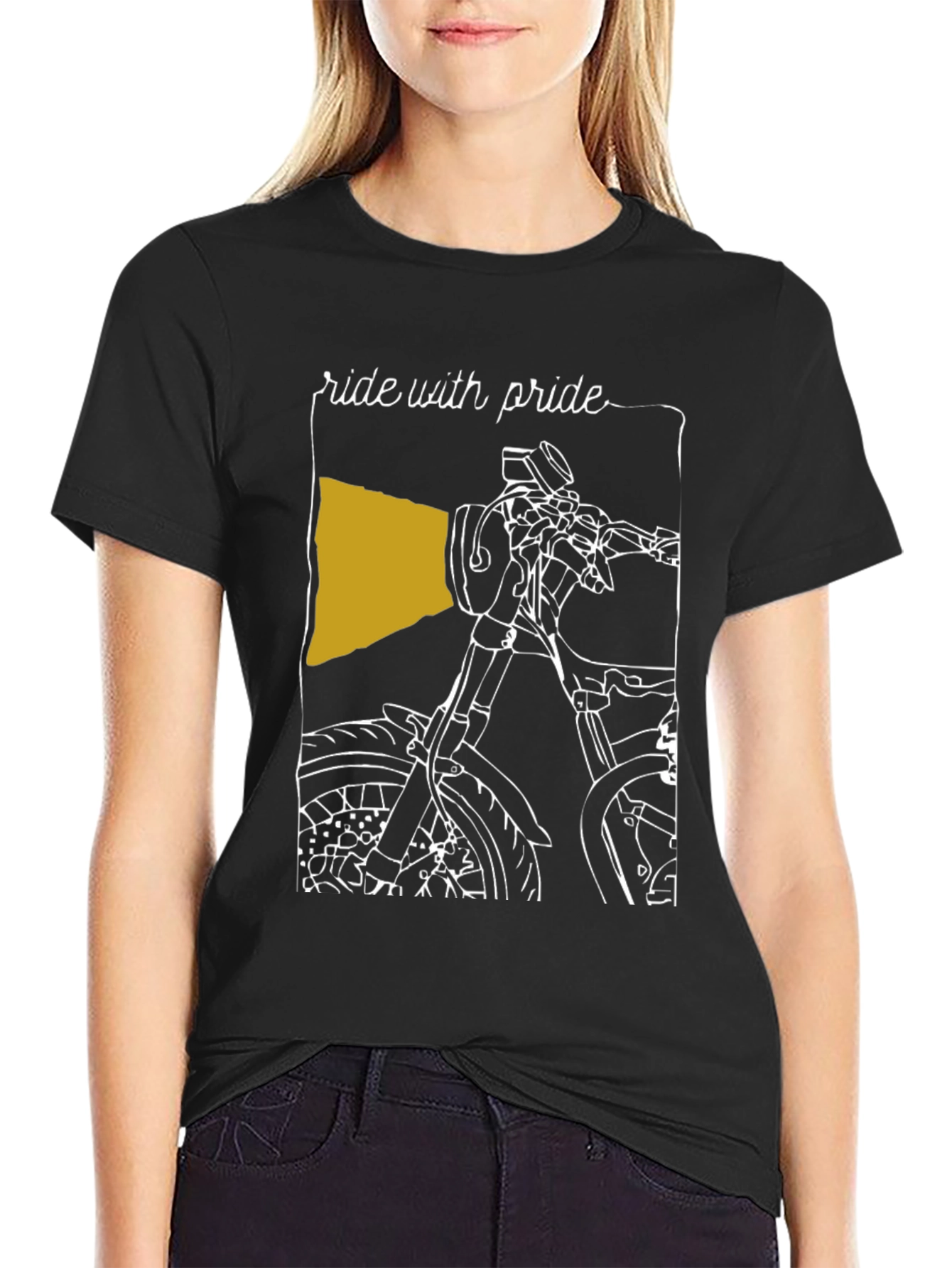 Black Ride with Pride T-Shirt - Motorcycle Design view 2