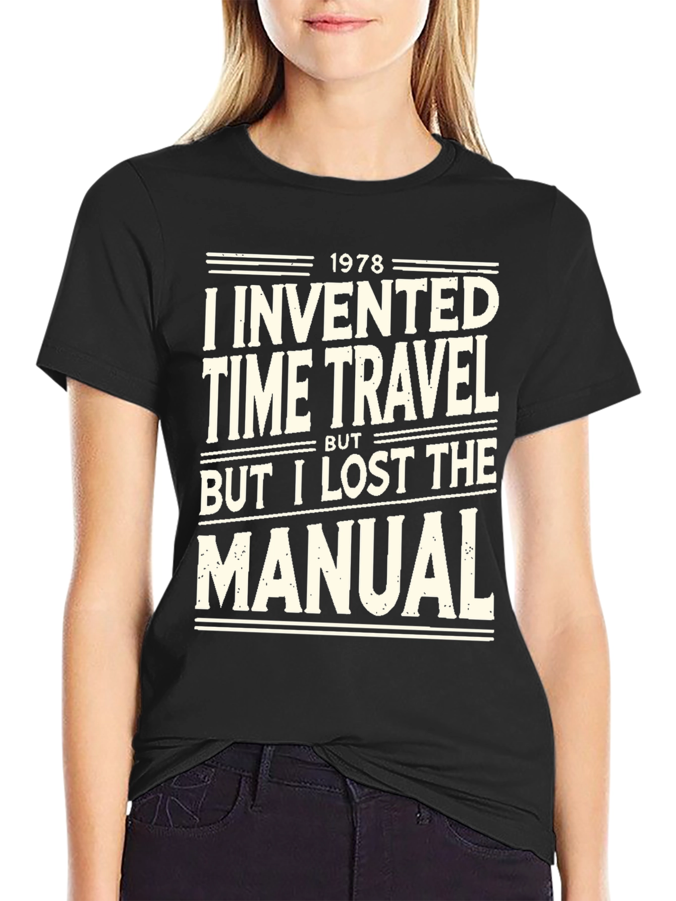 Black Time Travel Humor Graphic Tee - Lost Manual view 2