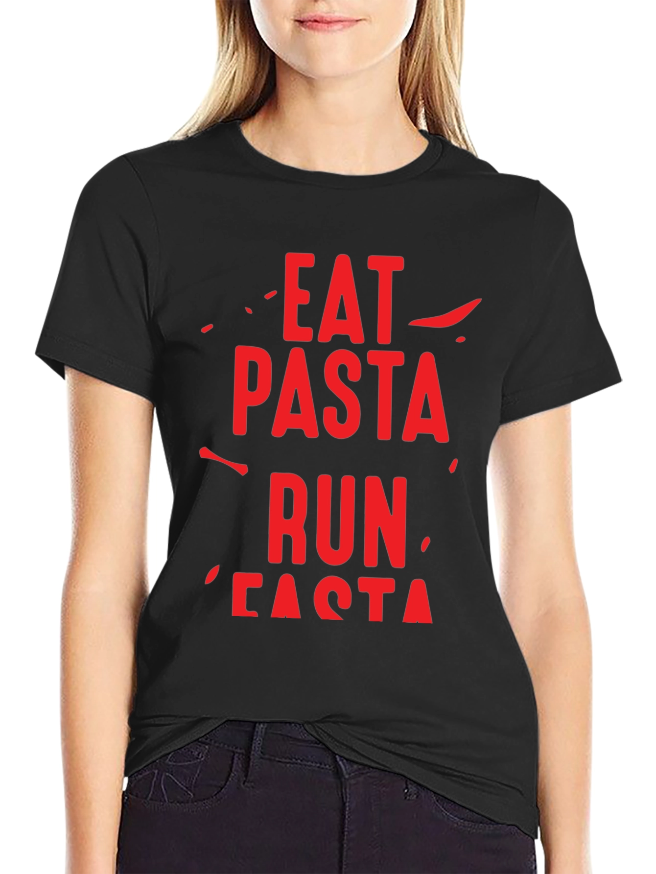 Black Eat Pasta Run Fasta Graphic T-Shirt view 2