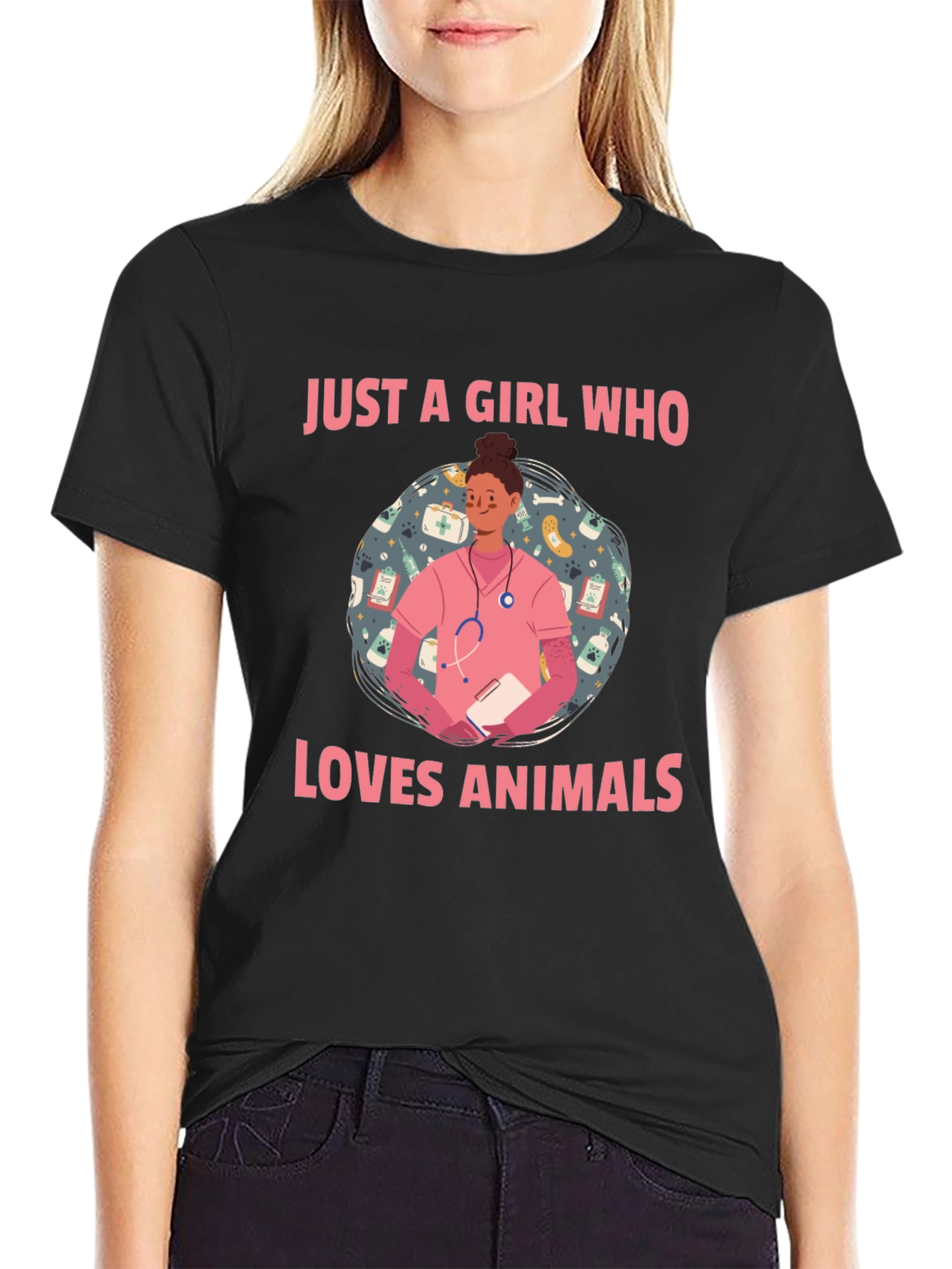 Black Animal Lover Vet Tech T-Shirt - Cute Design view 2