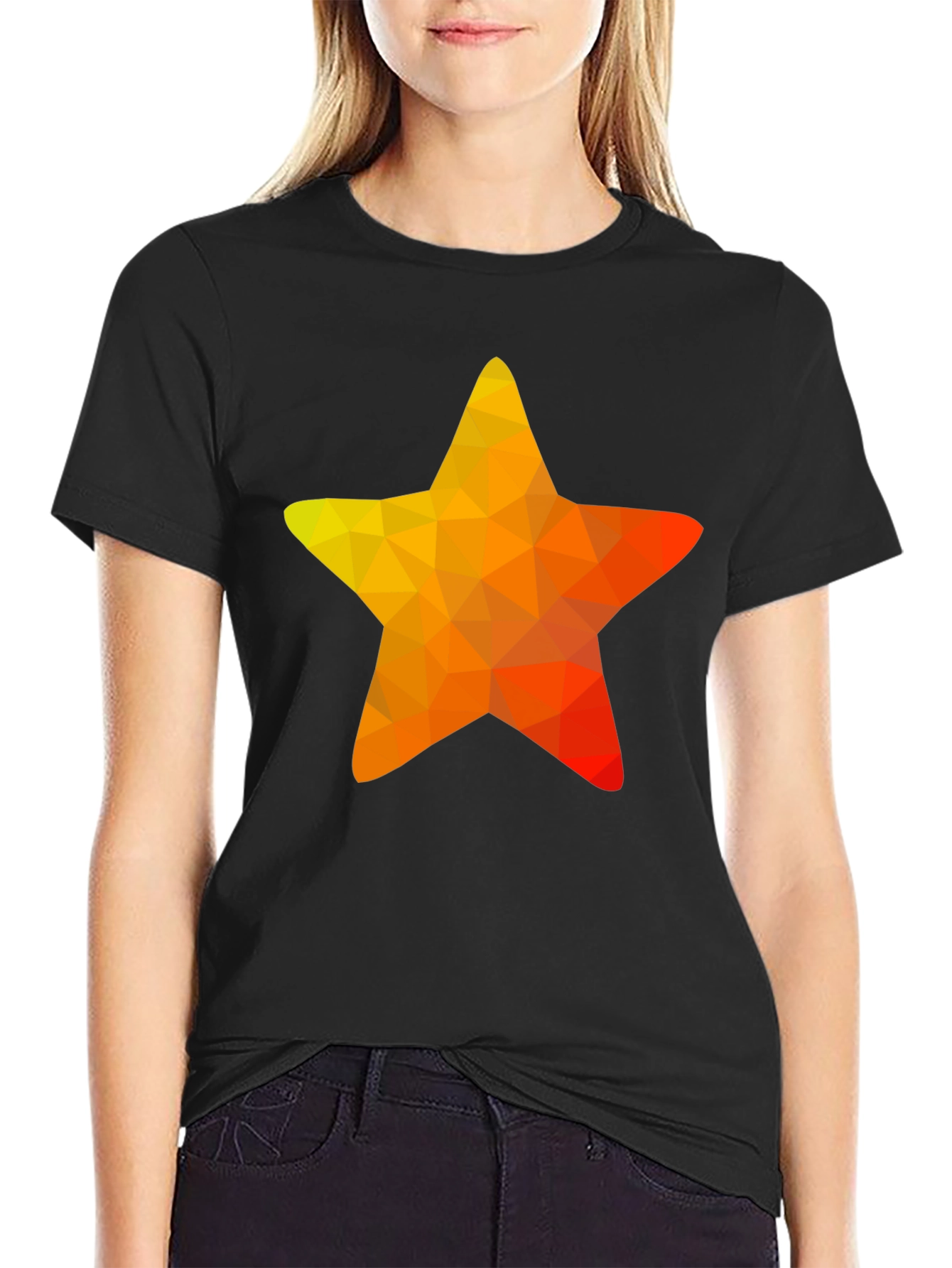 Black Geometric Star Graphic Tee - Casual Black T-Shirt view 2