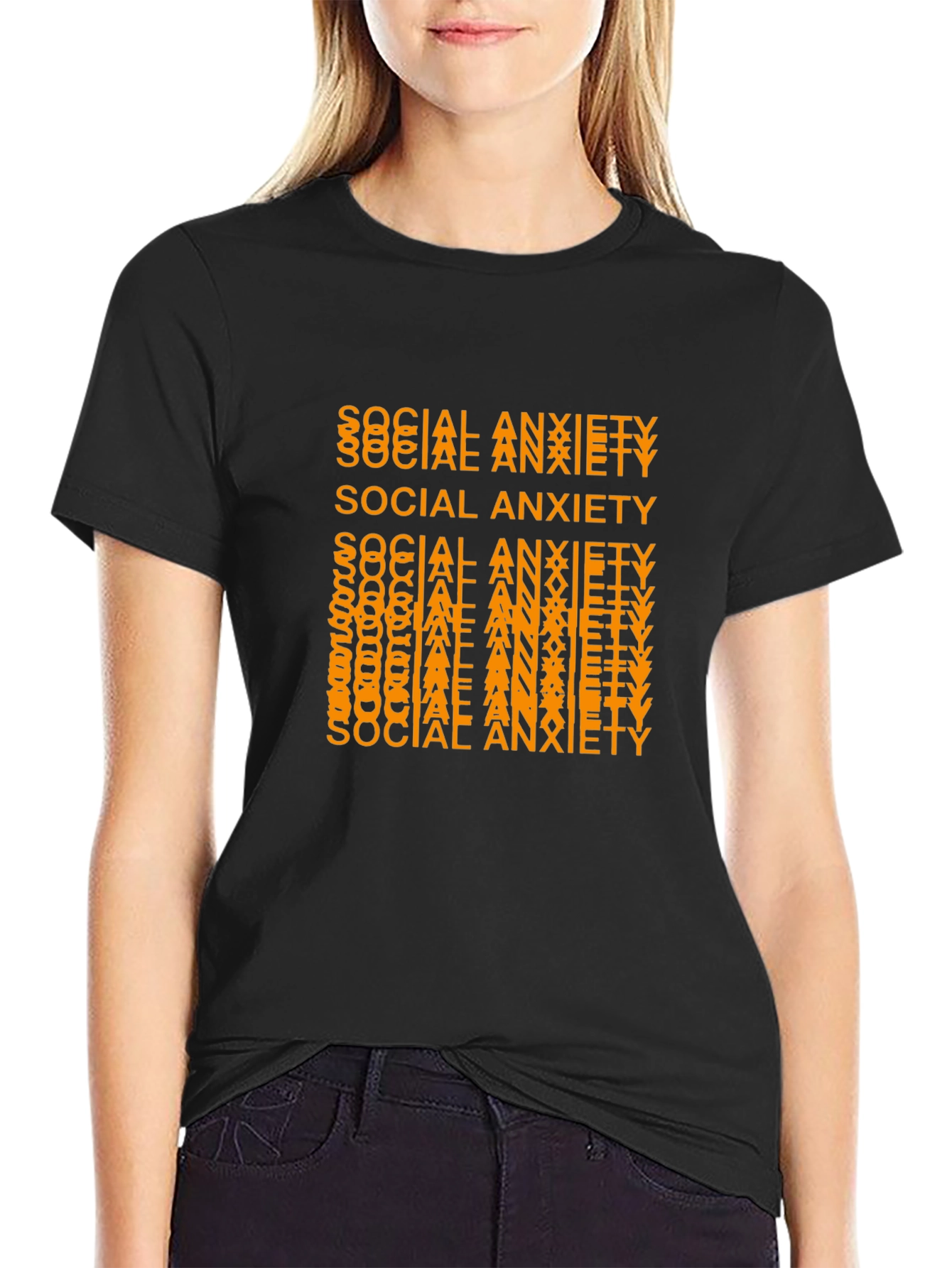 Black Social Anxiety Graphic Tee - Trendy Statement Shirt view 2