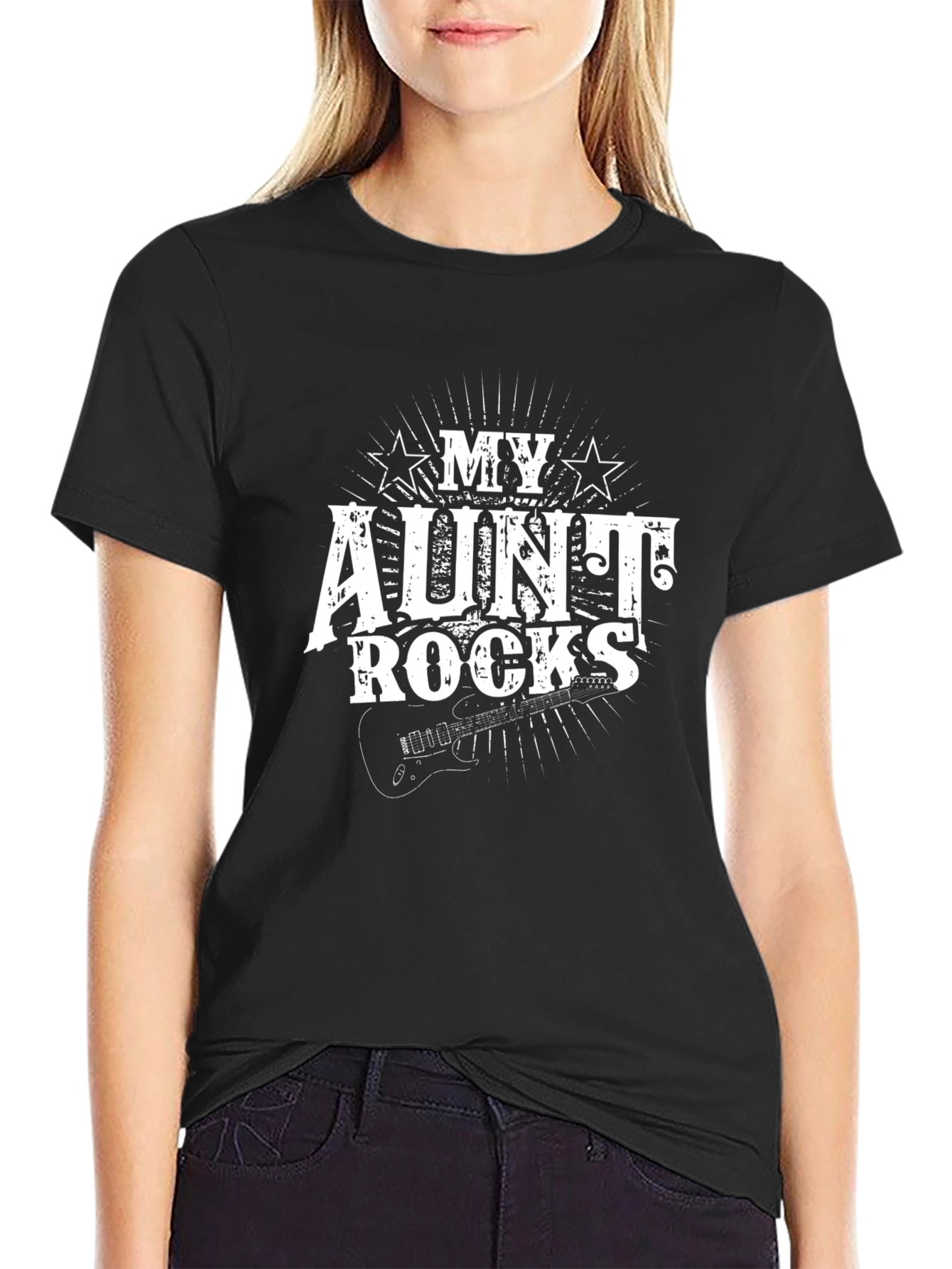 Black My Aunt Rocks Graphic Tee - Black Cotton T-Shirt view 2