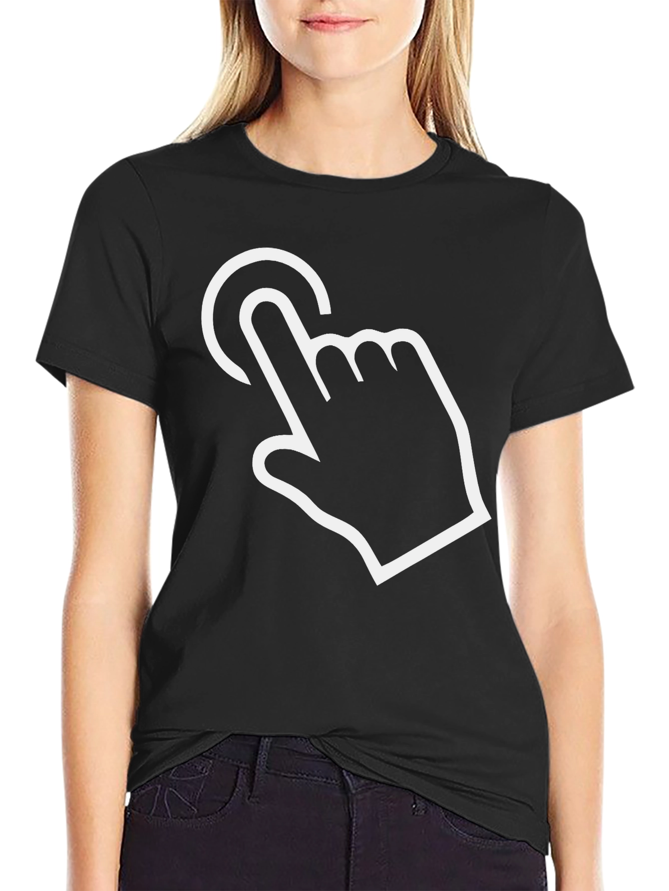 Black Touchscreen Hand Graphic Black T-Shirt view 2