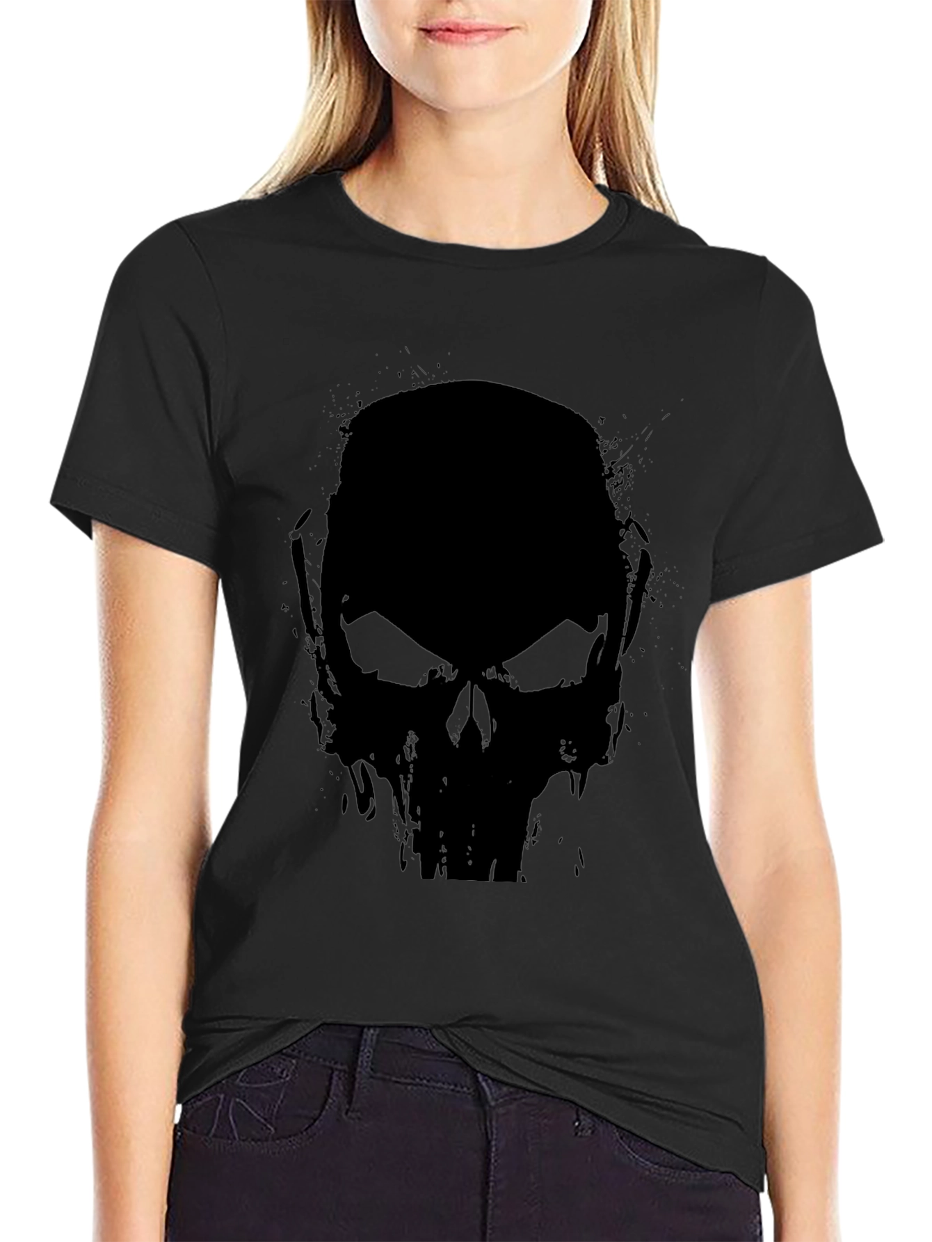 Black Skull Graphic Black T-Shirt - Men's Casual Tee view 2