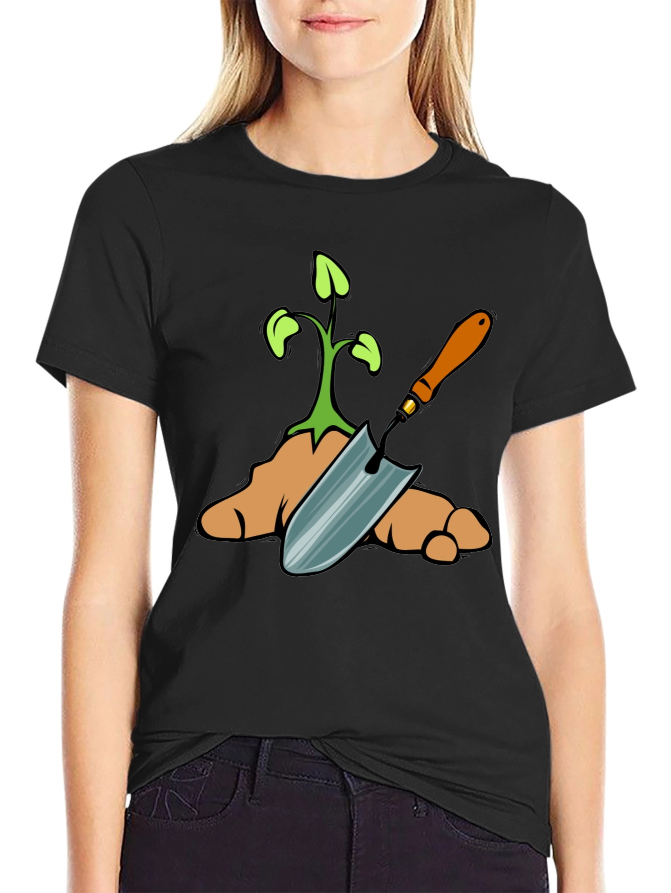Black Gardening T-Shirt - Sprout & Trowel Design view 2