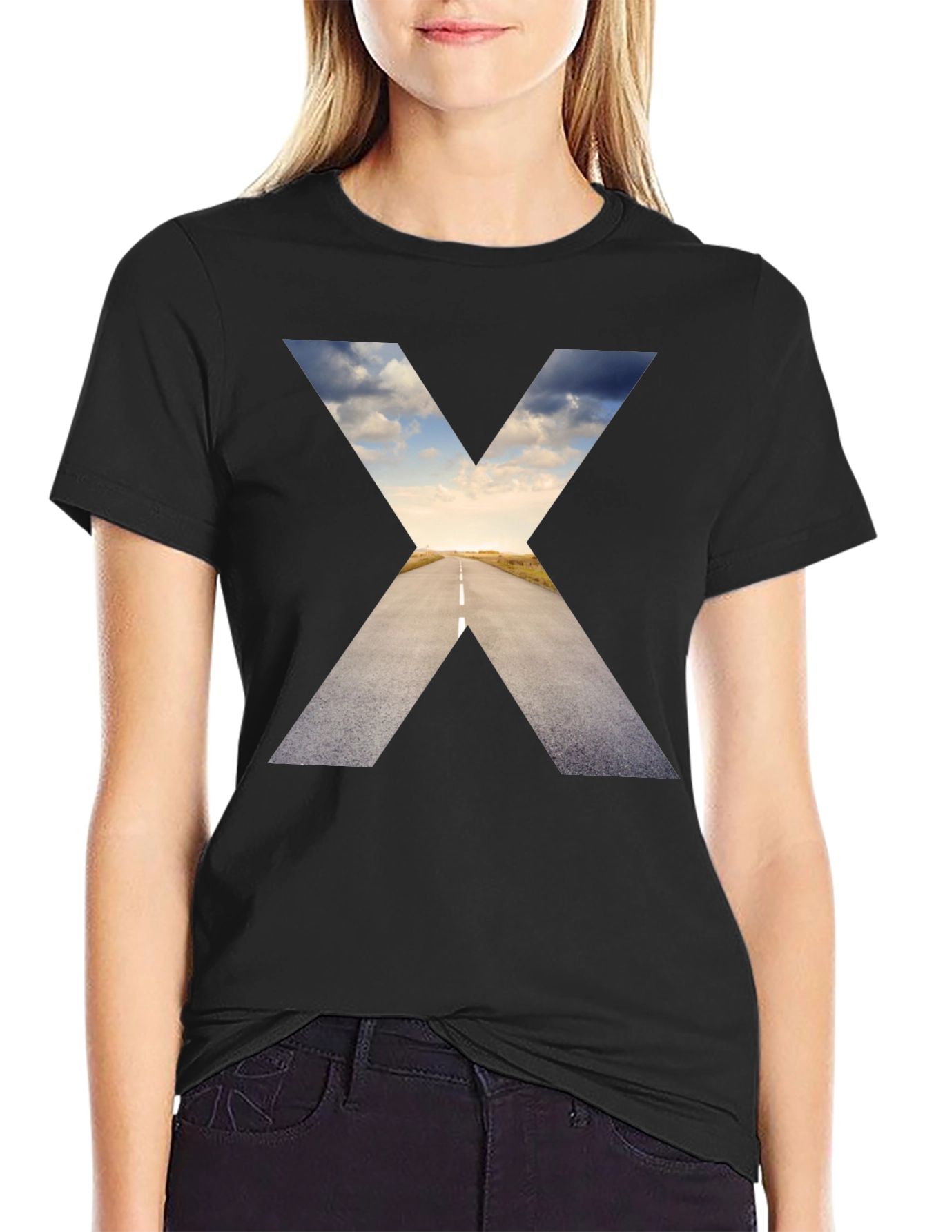 Black Road to Horizon Graphic Tee - Black Cotton Shirt view 2